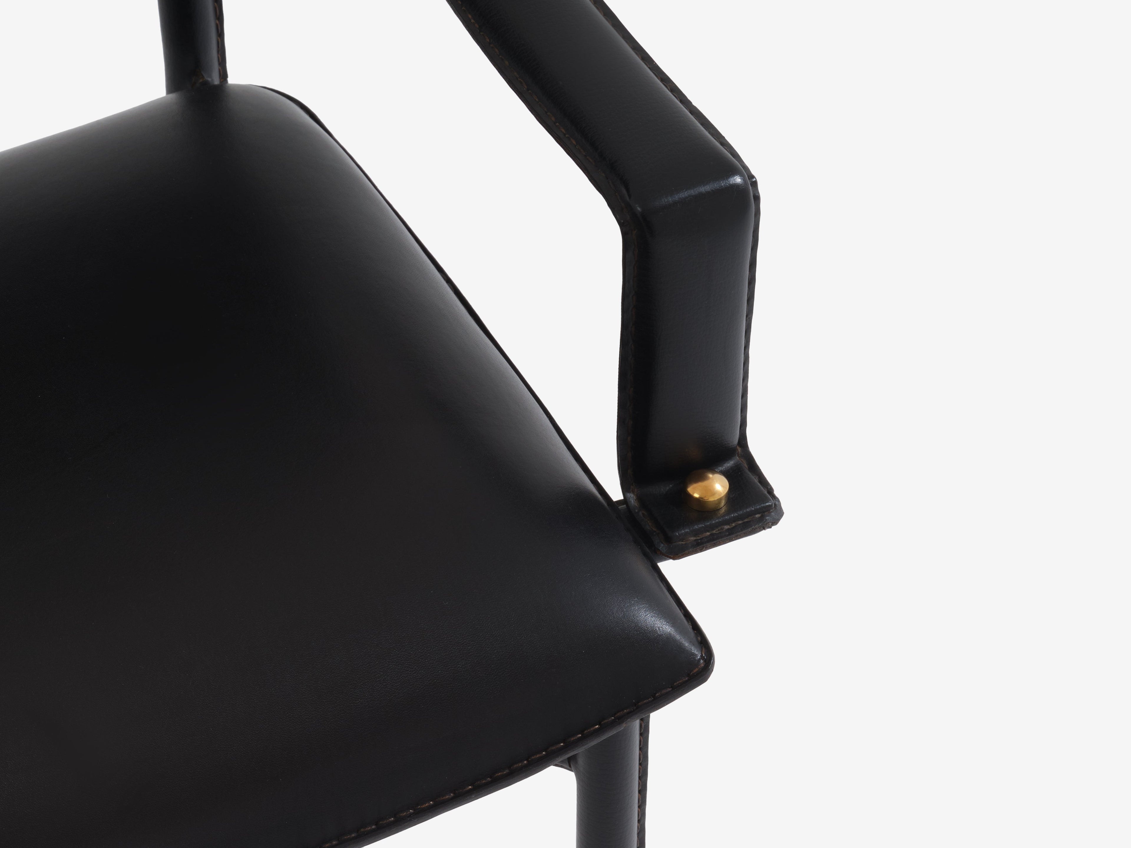 Jacques Adnet saddle-stitched leather brass desk chair 1950