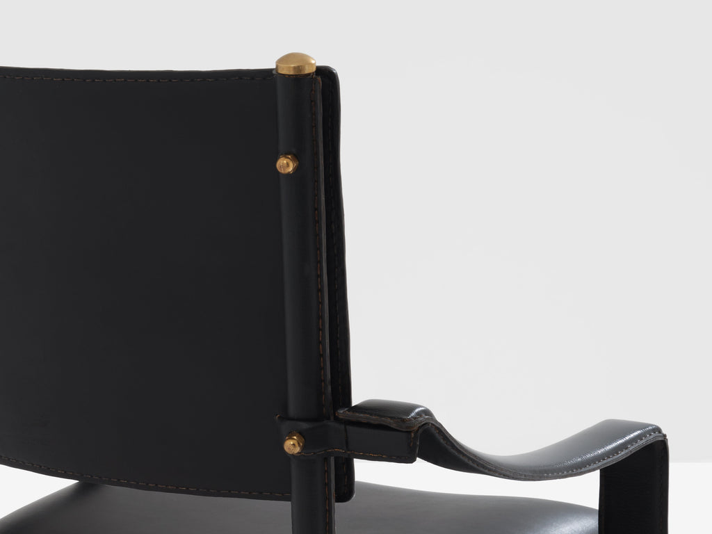 Jacques Adnet saddle-stitched leather brass desk chair 1950