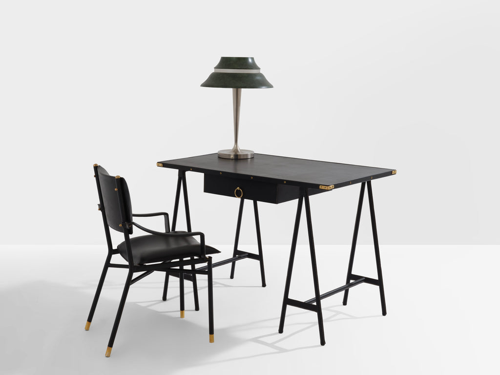 Jacques Adnet saddle-stitched leather brass desk chair 1950