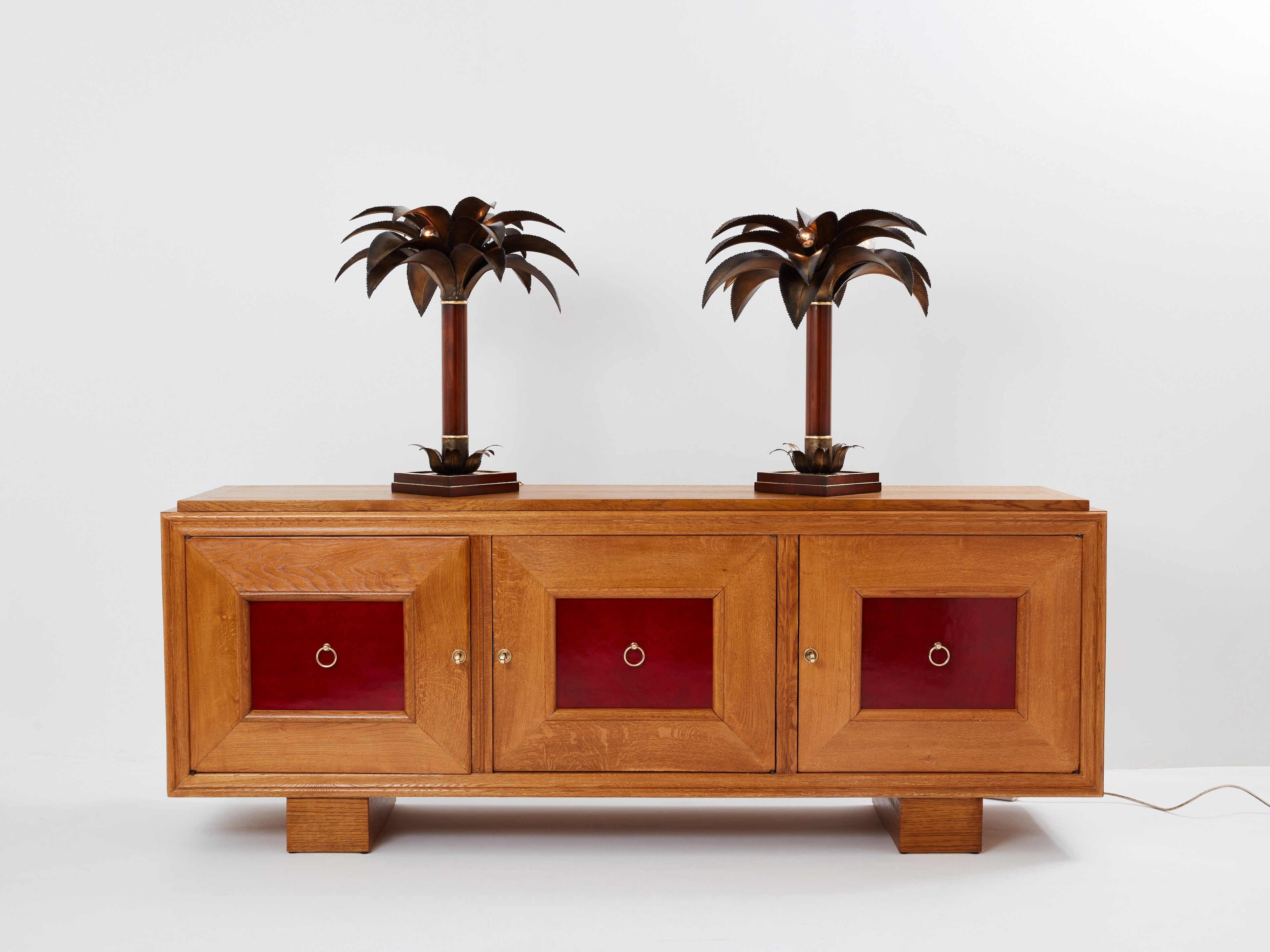 Jacques Adnet solid oak sideboard red lacquer 1940