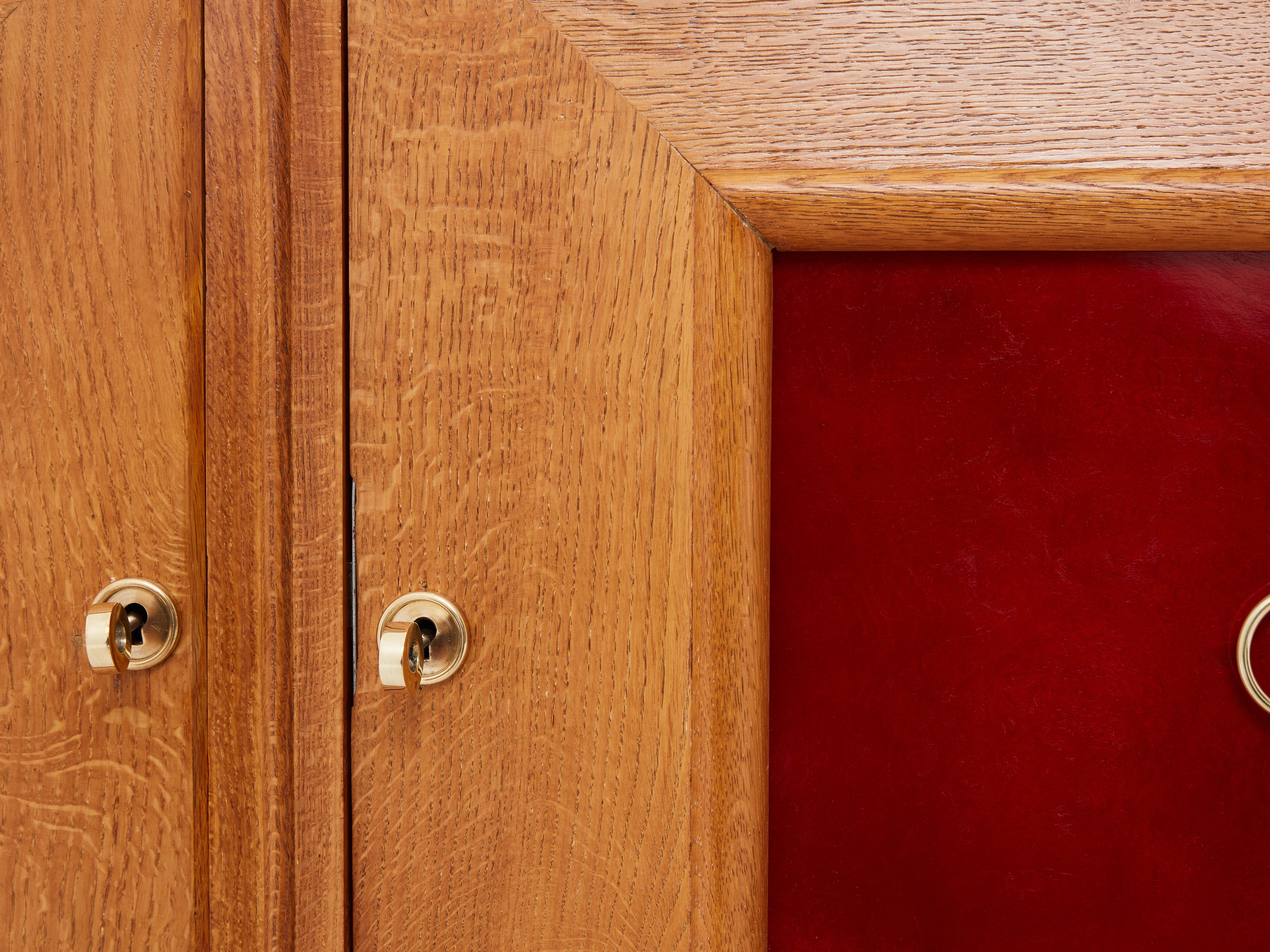 Jacques Adnet solid oak sideboard red lacquer 1940