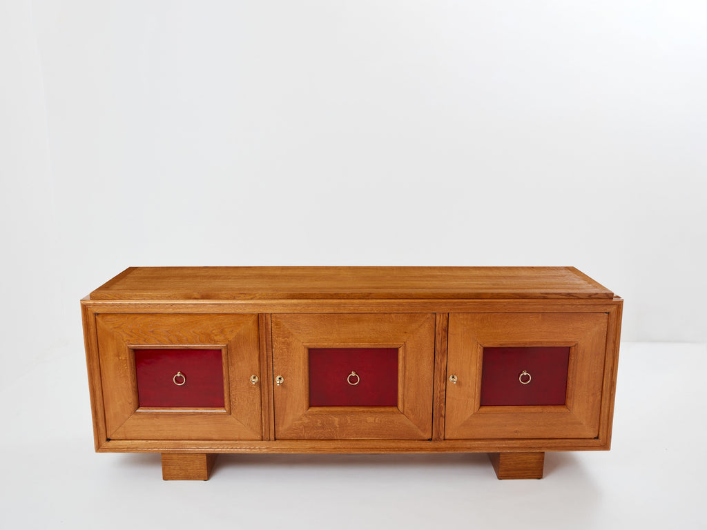 Jacques Adnet solid oak sideboard red lacquer 1940