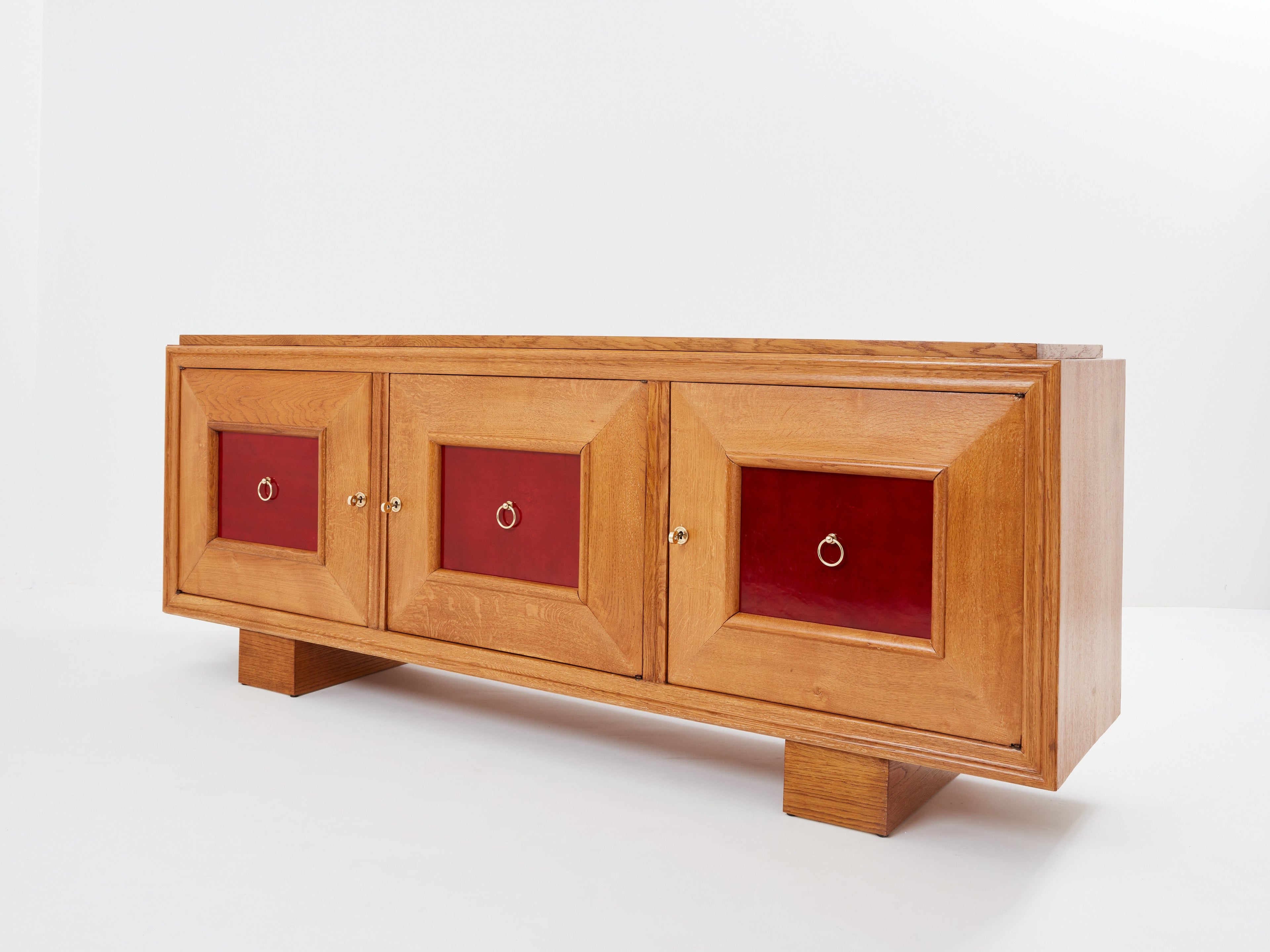 Jacques Adnet solid oak sideboard red lacquer 1940