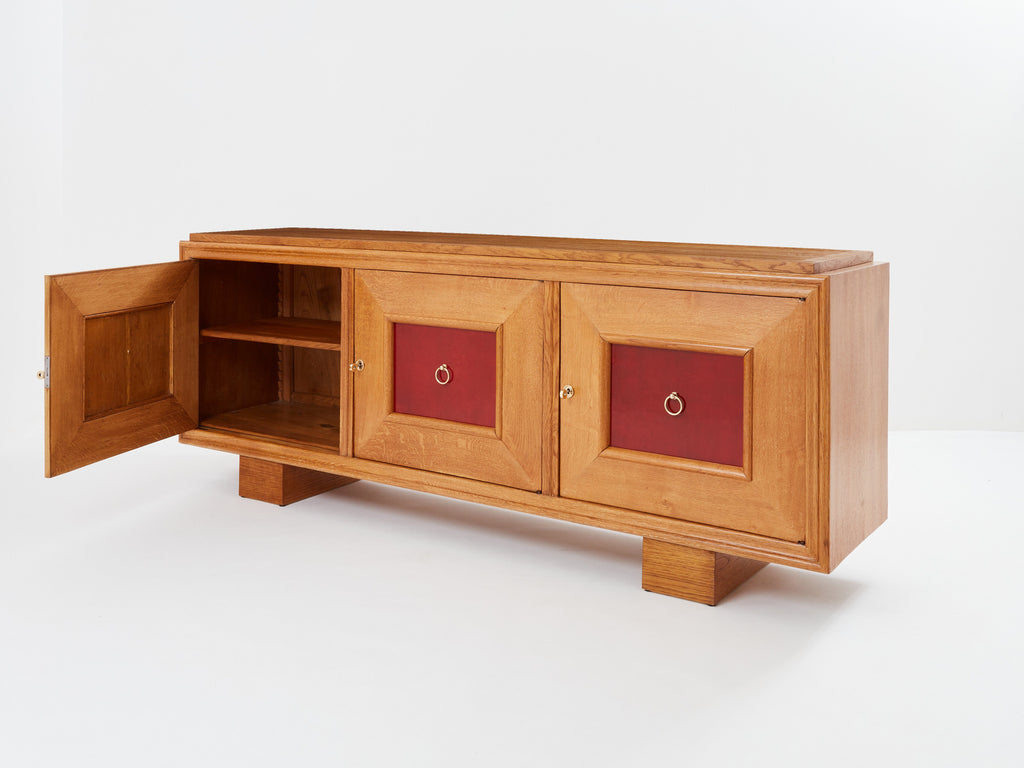 Jacques Adnet solid oak sideboard red lacquer 1940