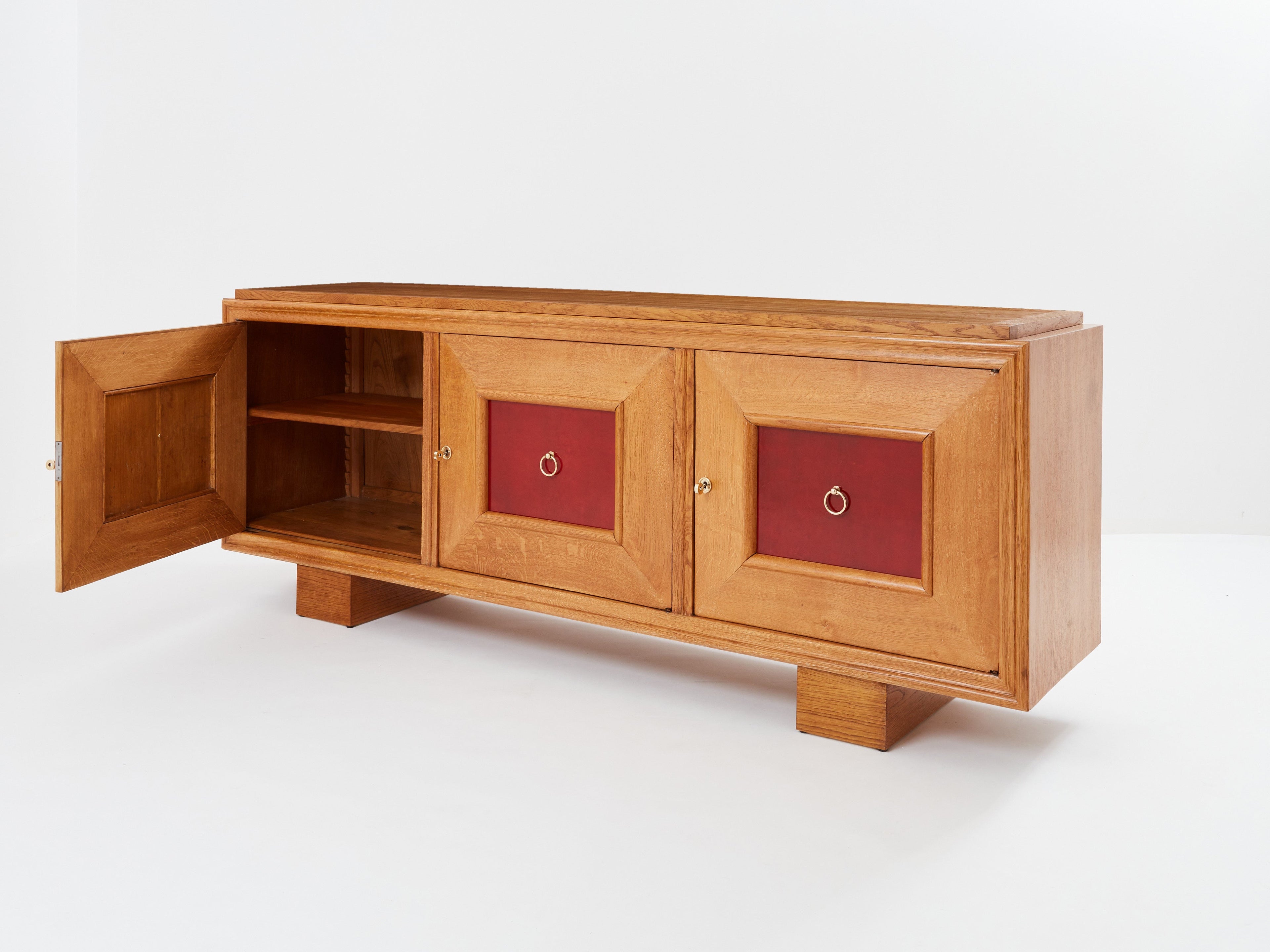 Jacques Adnet solid oak sideboard red lacquer 1940