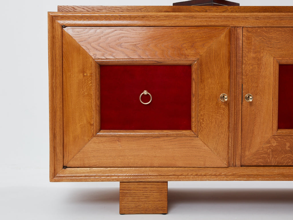 Jacques Adnet solid oak sideboard red lacquer 1940