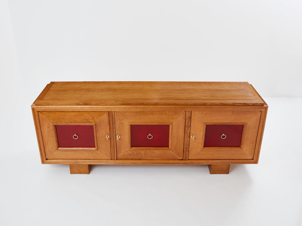Jacques Adnet solid oak sideboard red lacquer 1940