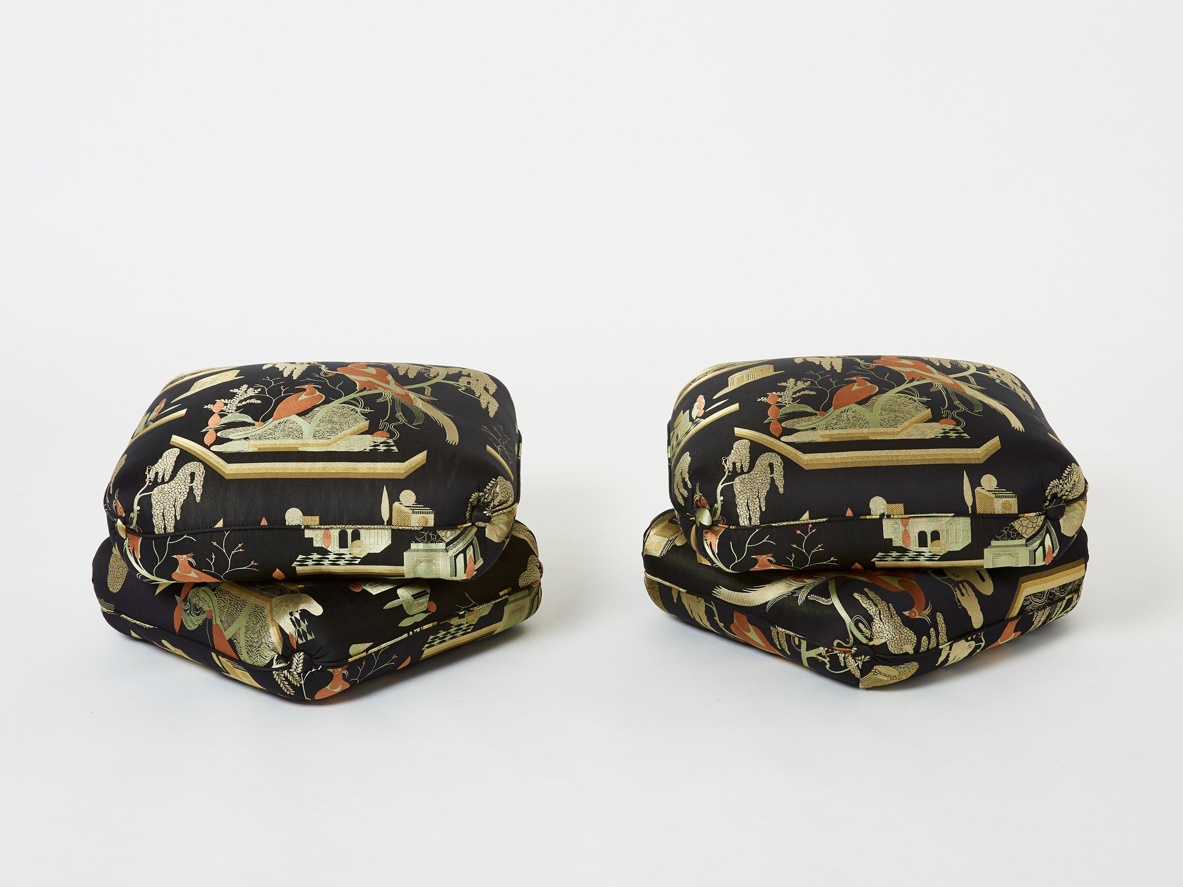 Jacques Charpentier for Maison Jansen pair of ottomans Dedar upholstery 1970s