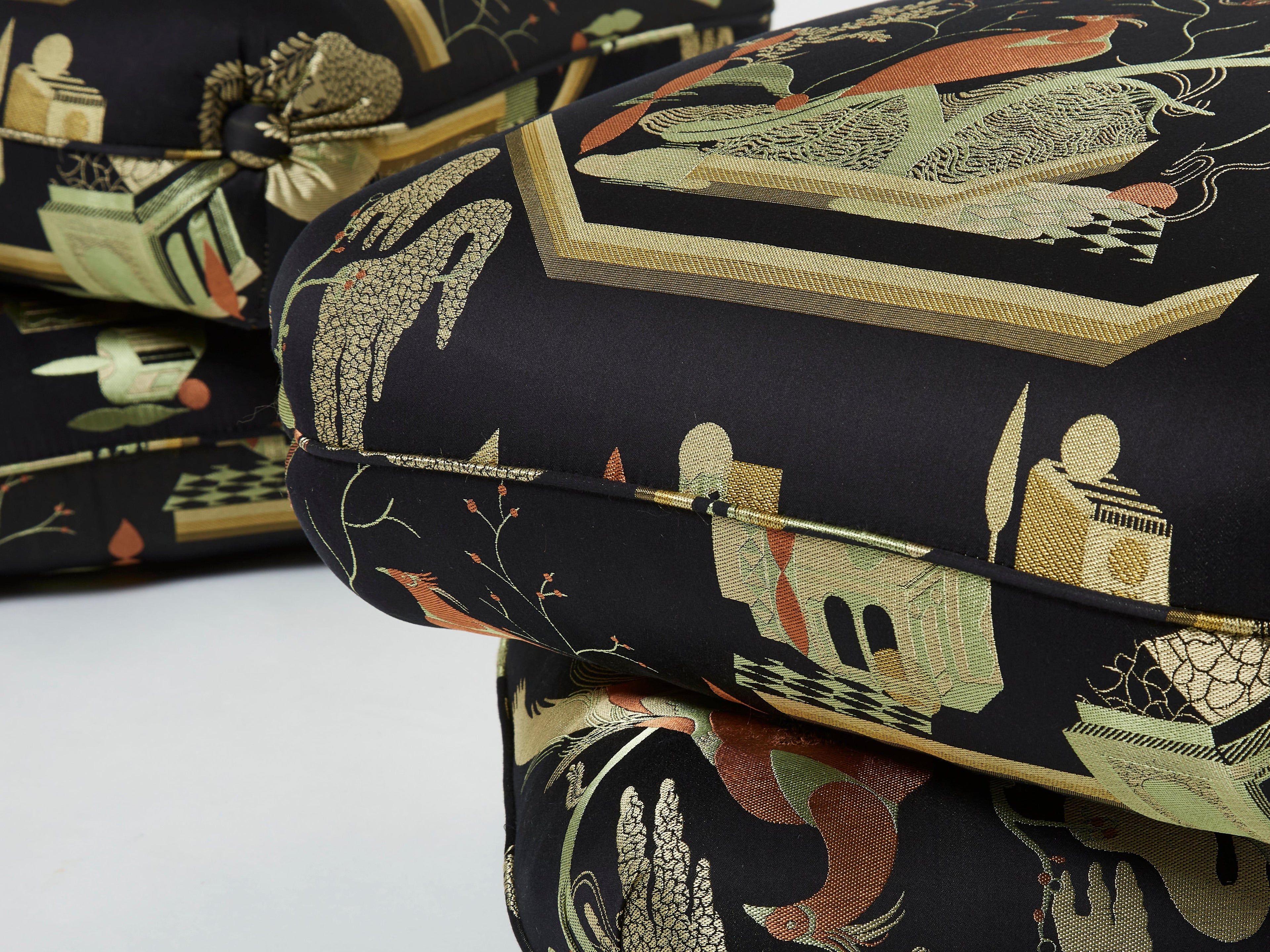 Jacques Charpentier for Maison Jansen pair of ottomans Dedar upholstery 1970s