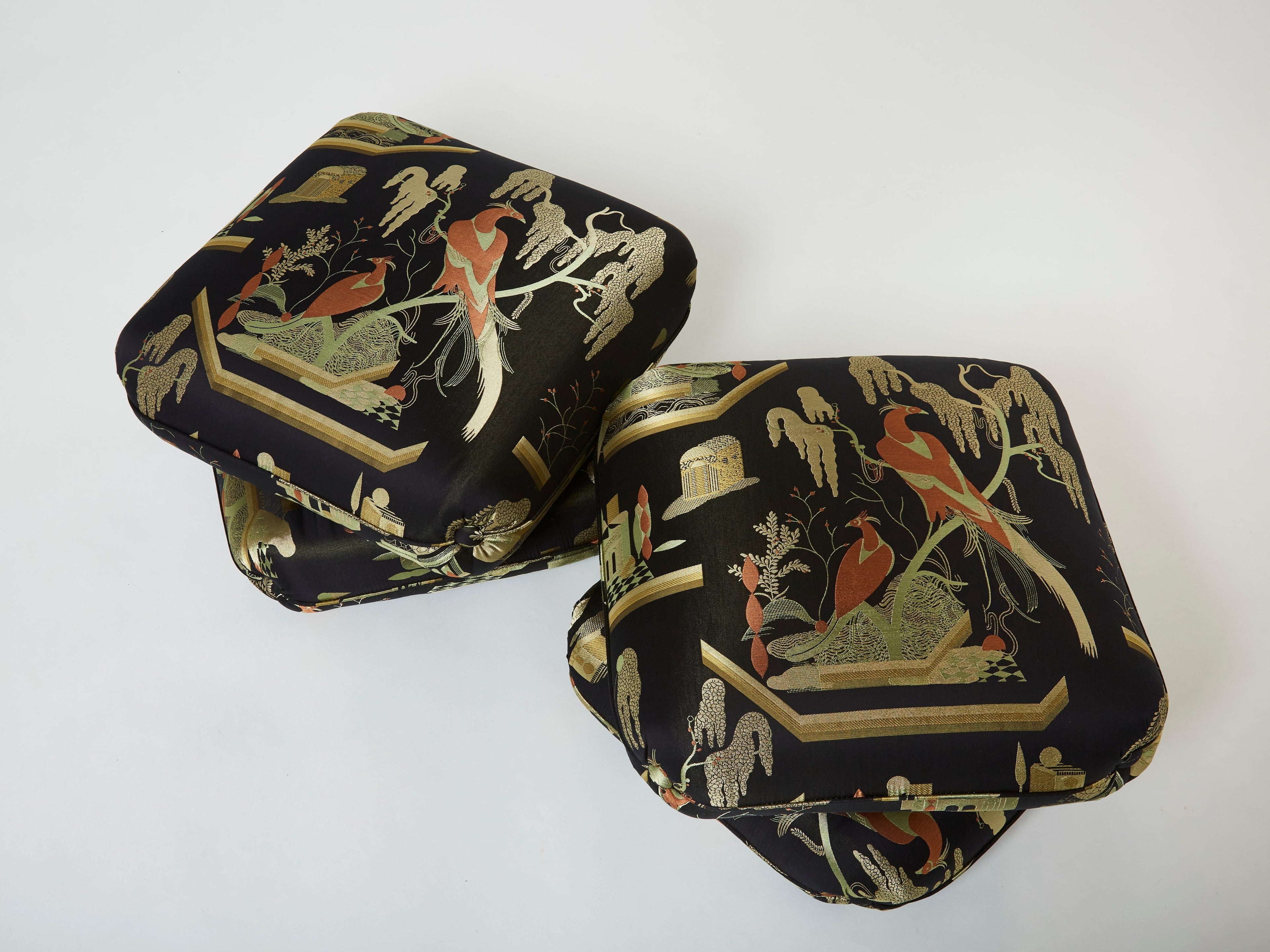 Jacques Charpentier for Maison Jansen pair of ottomans Dedar upholstery 1970s