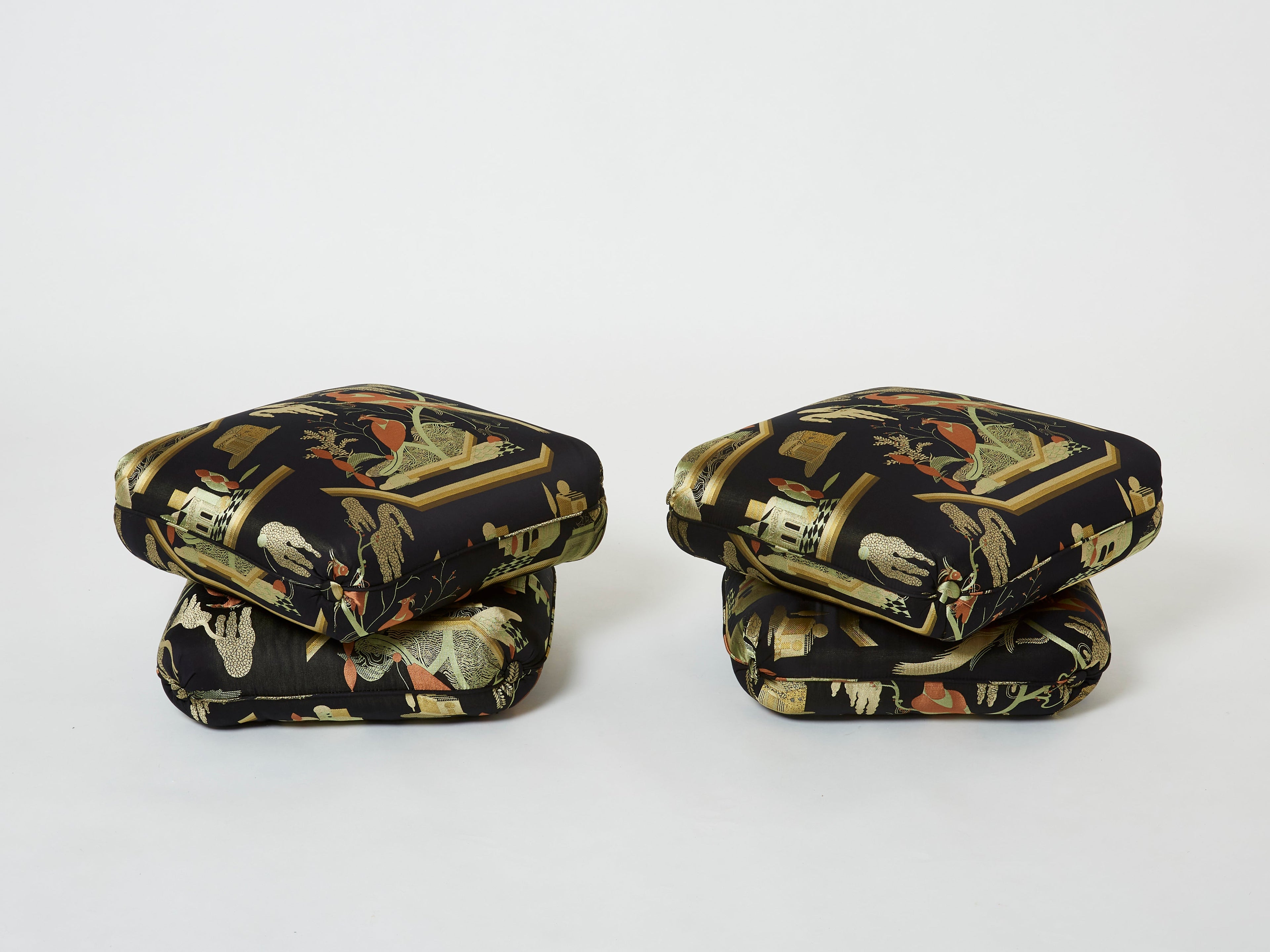 Jacques Charpentier for Maison Jansen pair of ottomans Dedar upholstery 1970s