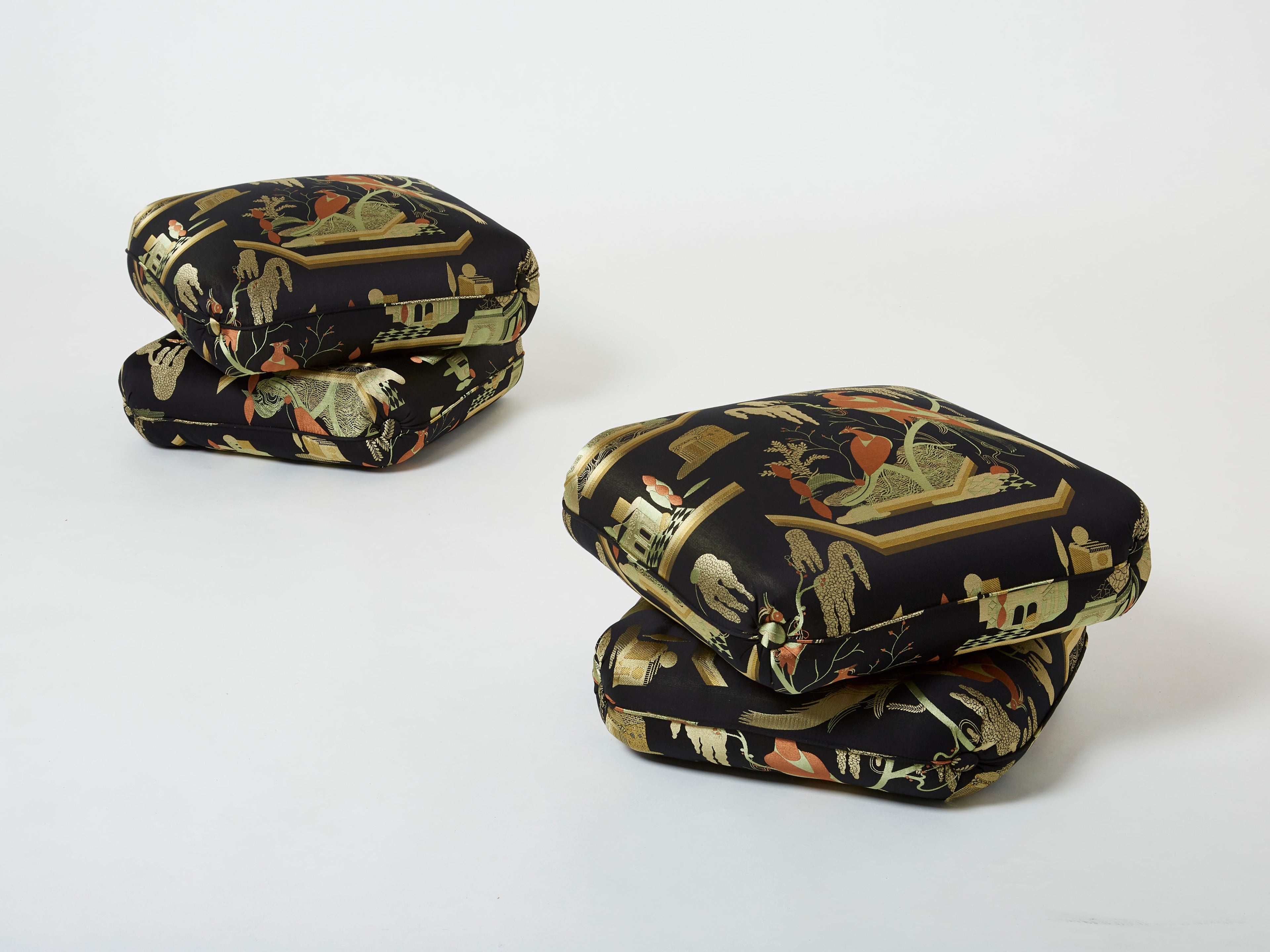 Jacques Charpentier for Maison Jansen pair of ottomans Dedar upholstery 1970s