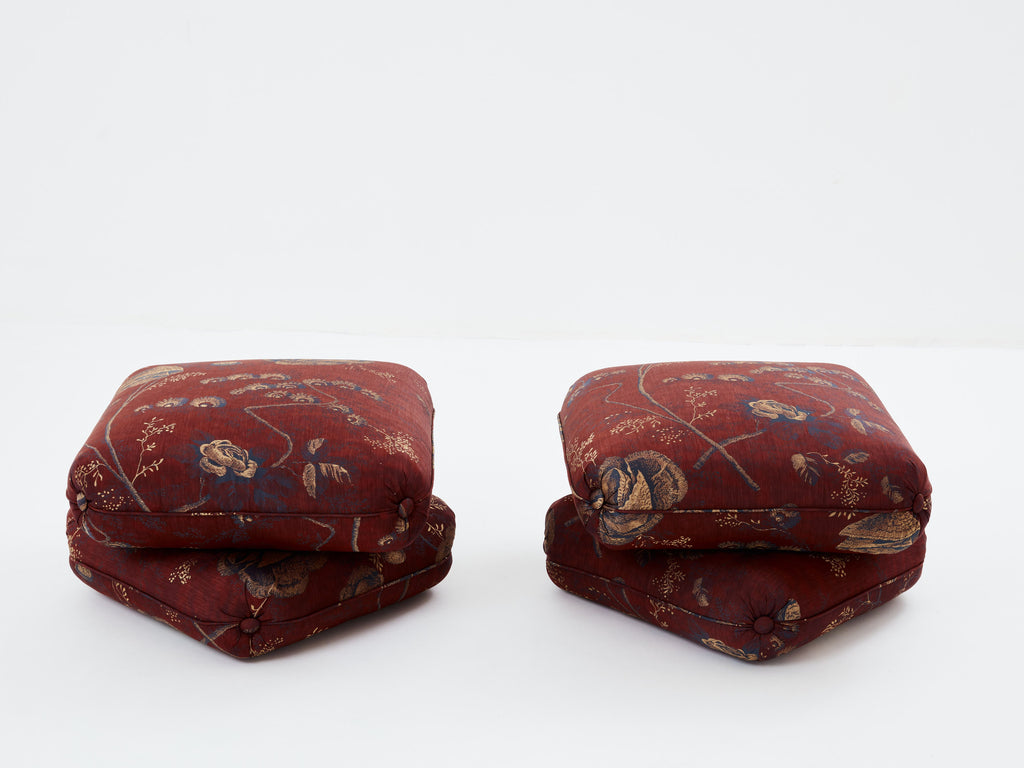 Jacques Charpentier for Maison Jansen pair of ottomans Métaphores upholstery 1970s