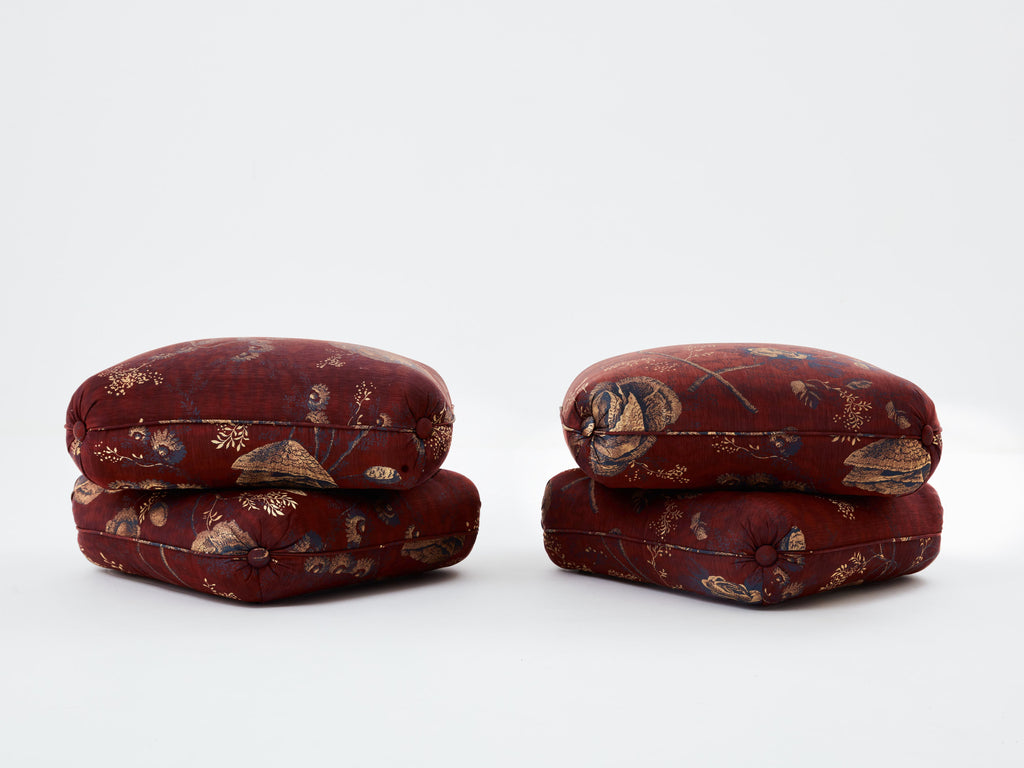 Jacques Charpentier for Maison Jansen pair of ottomans Métaphores upholstery 1970s