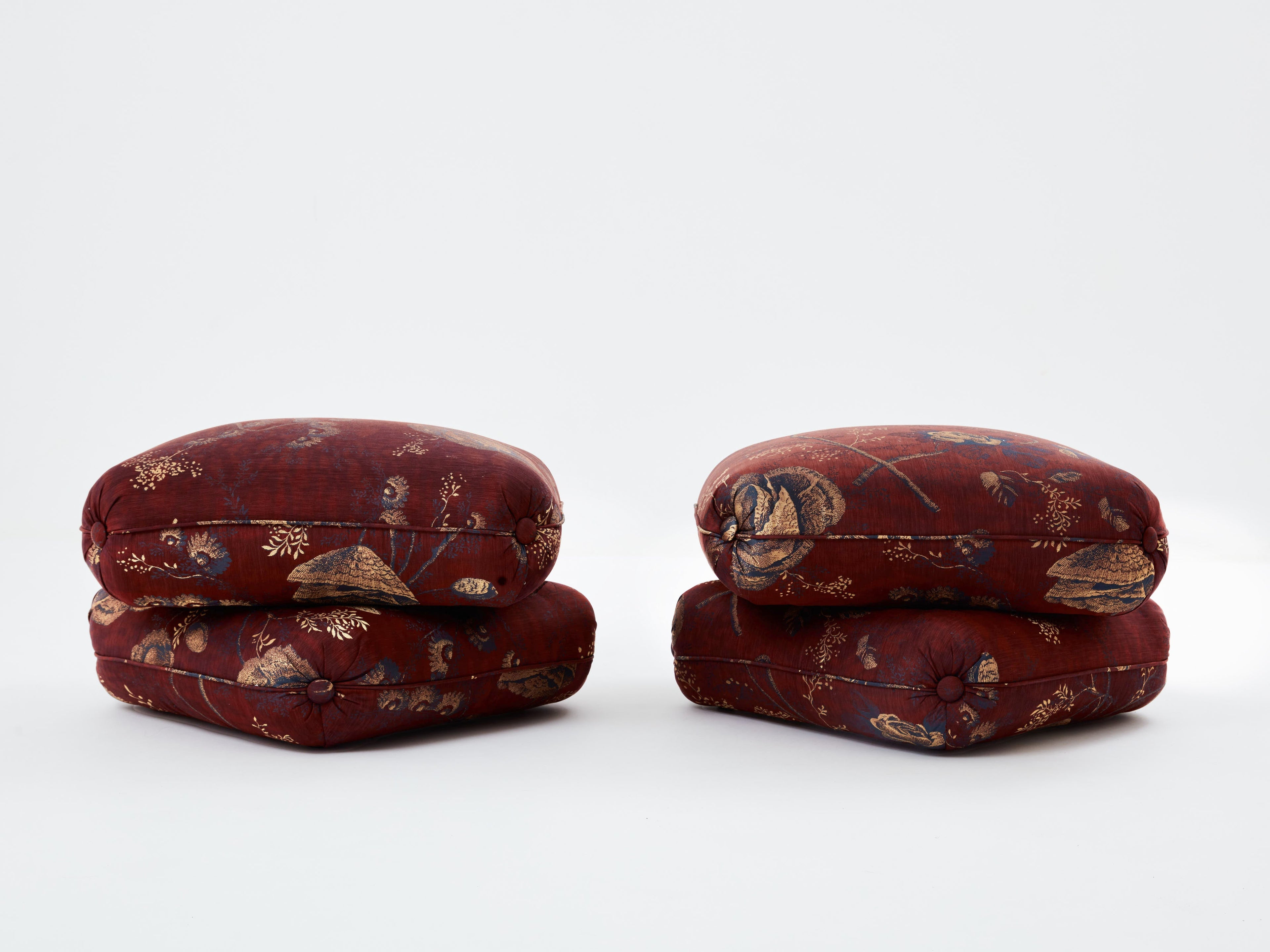 Jacques Charpentier for Maison Jansen pair of ottomans Métaphores upholstery 1970s