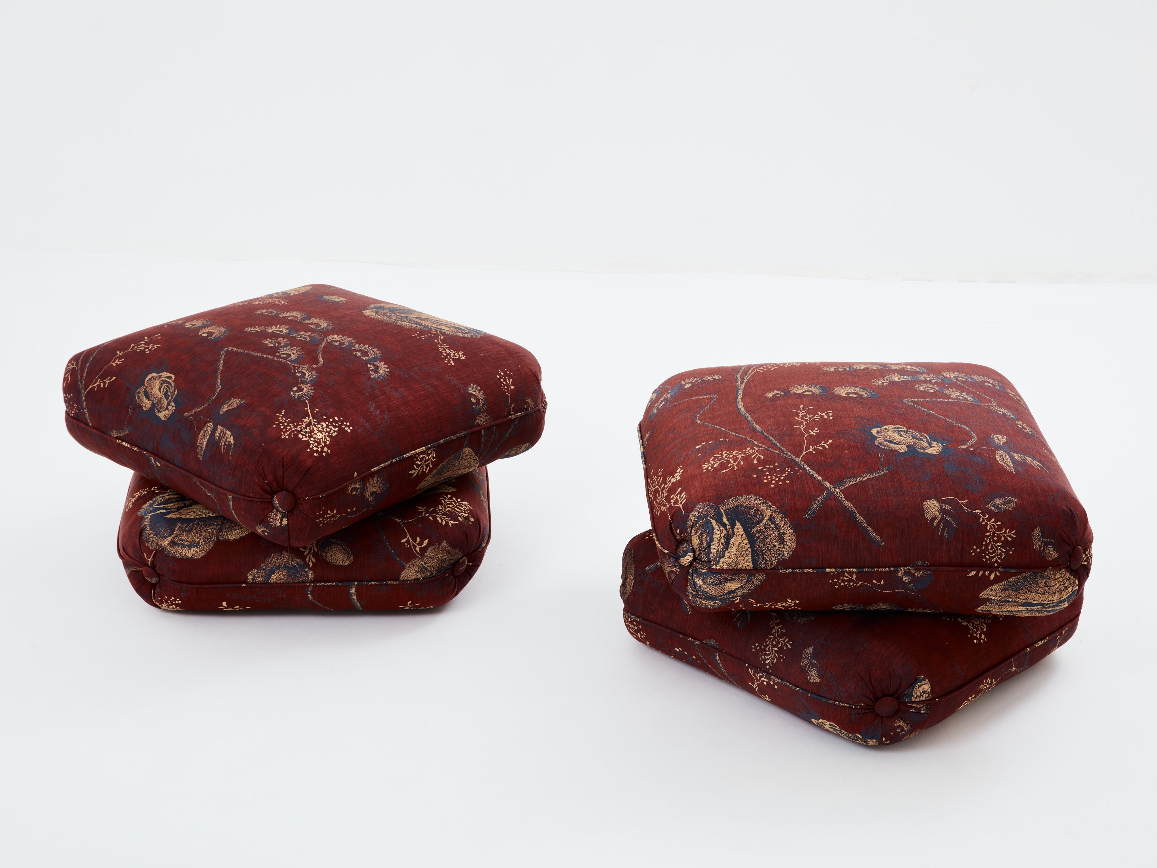 Jacques Charpentier for Maison Jansen pair of ottomans Métaphores upholstery 1970s