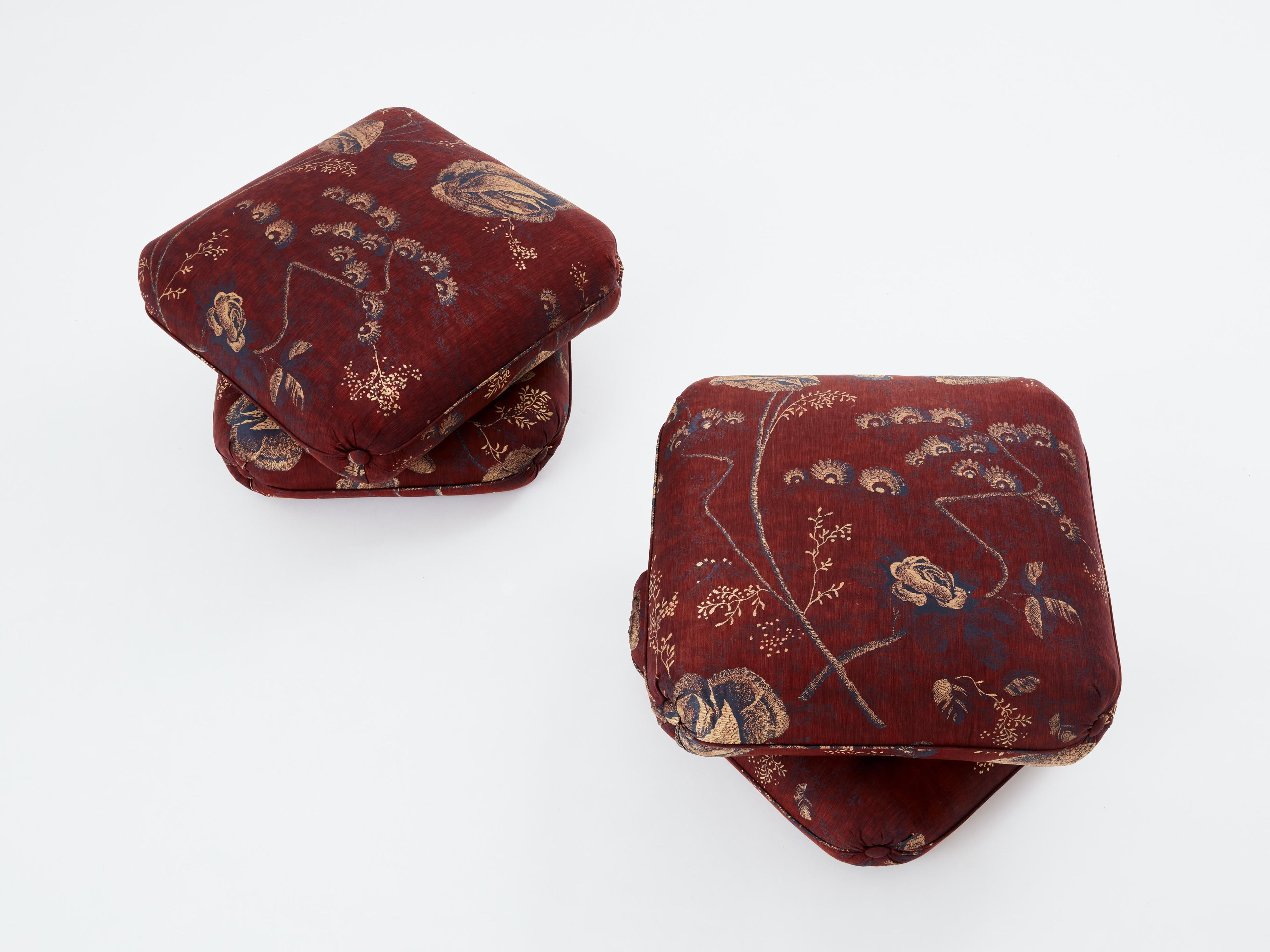 Jacques Charpentier for Maison Jansen pair of ottomans Métaphores upholstery 1970s