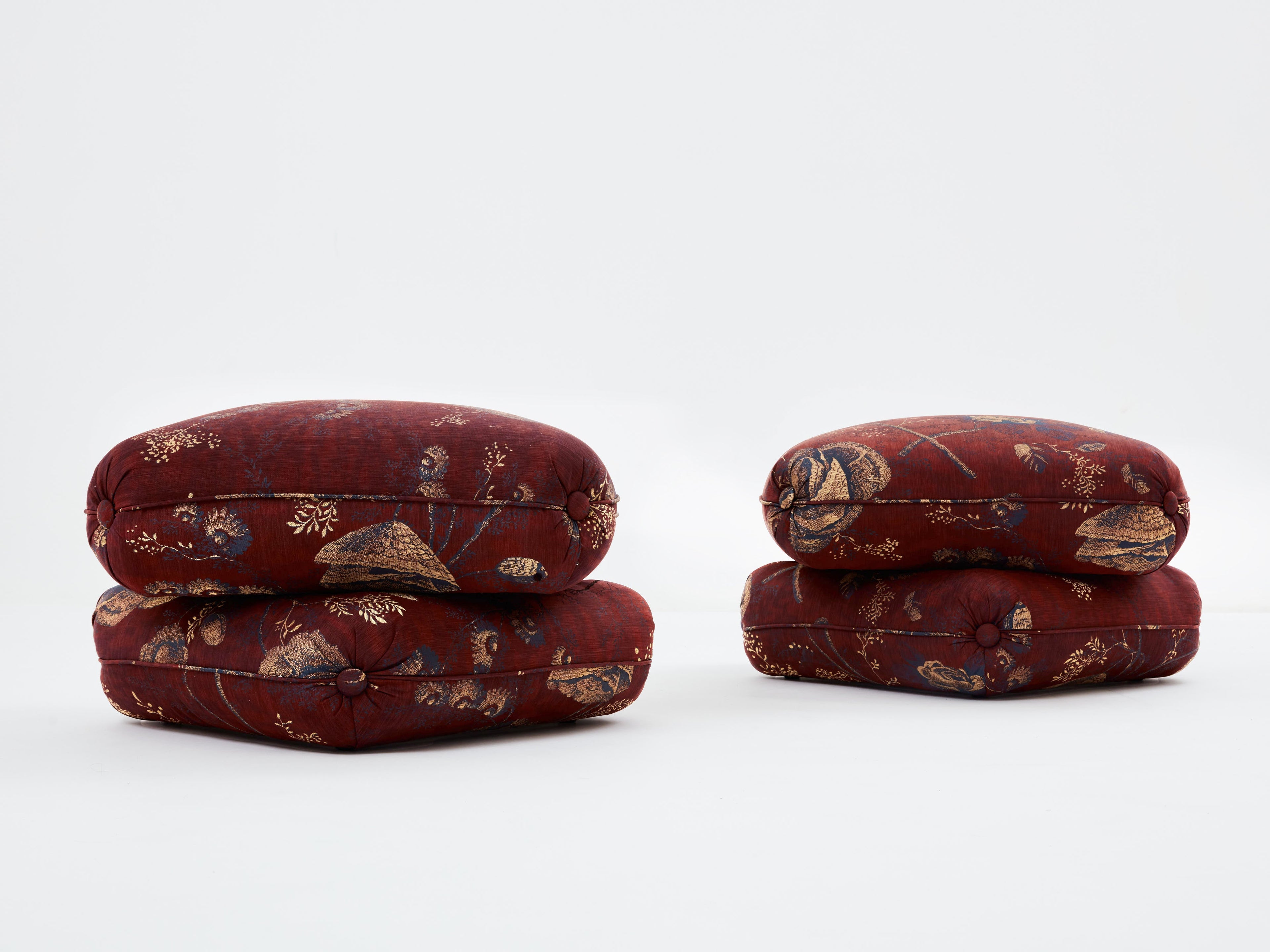 Jacques Charpentier for Maison Jansen pair of ottomans Métaphores upholstery 1970s