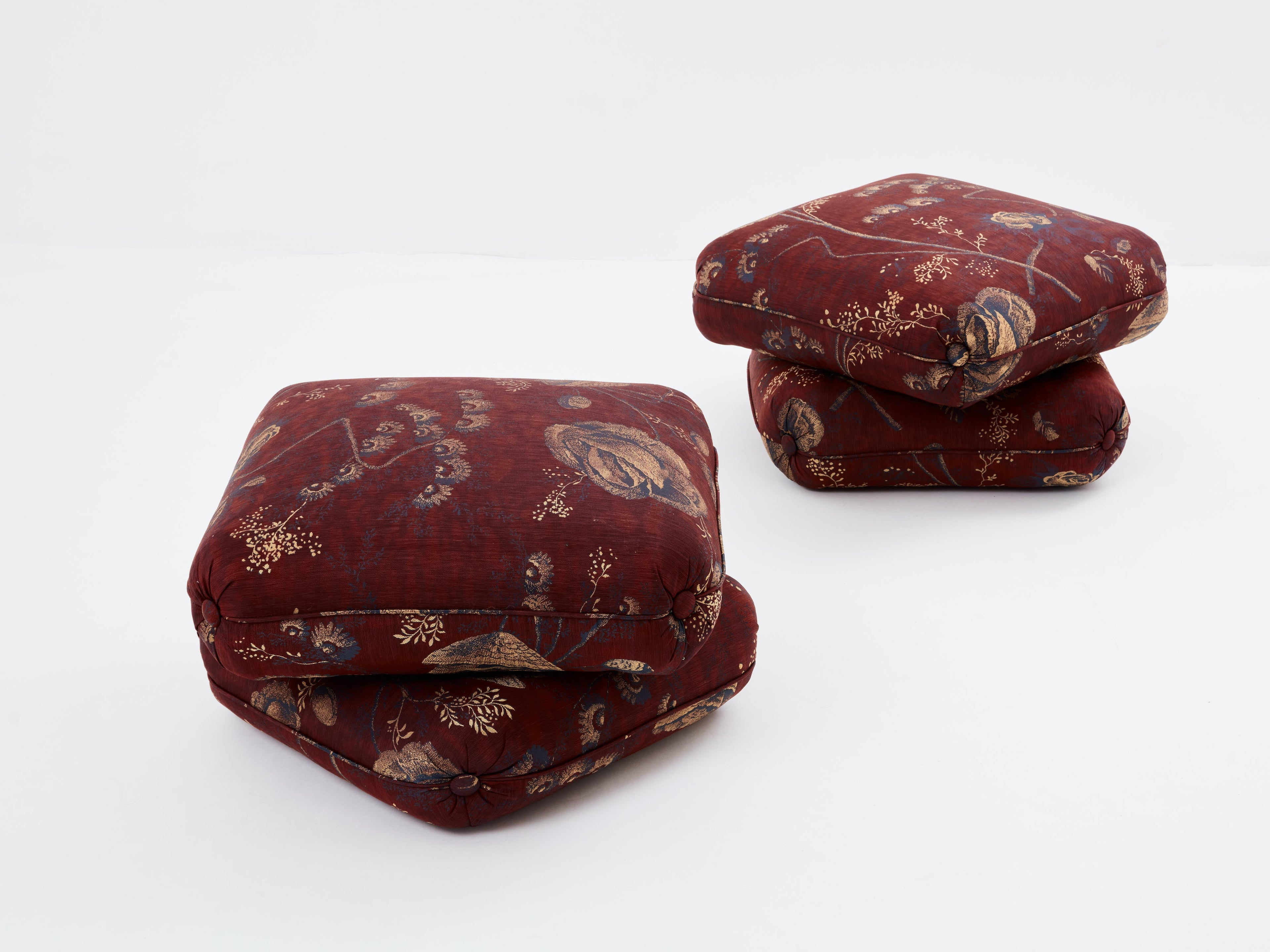 Jacques Charpentier for Maison Jansen pair of ottomans Métaphores upholstery 1970s