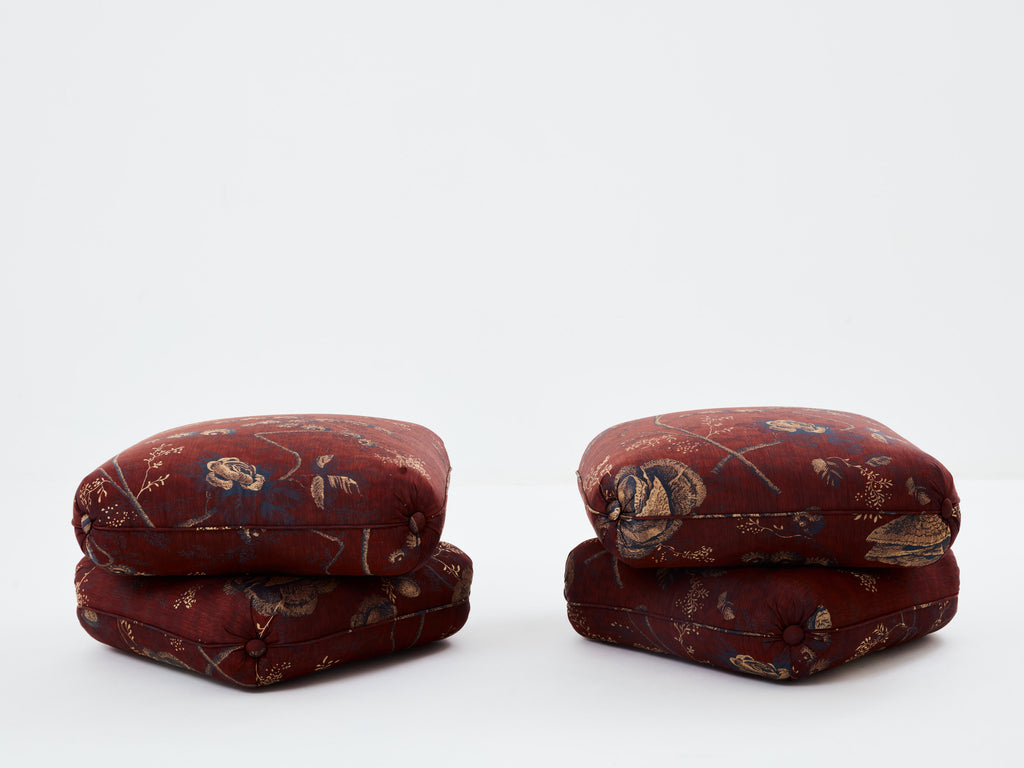 Jacques Charpentier for Maison Jansen pair of ottomans Métaphores upholstery 1970s