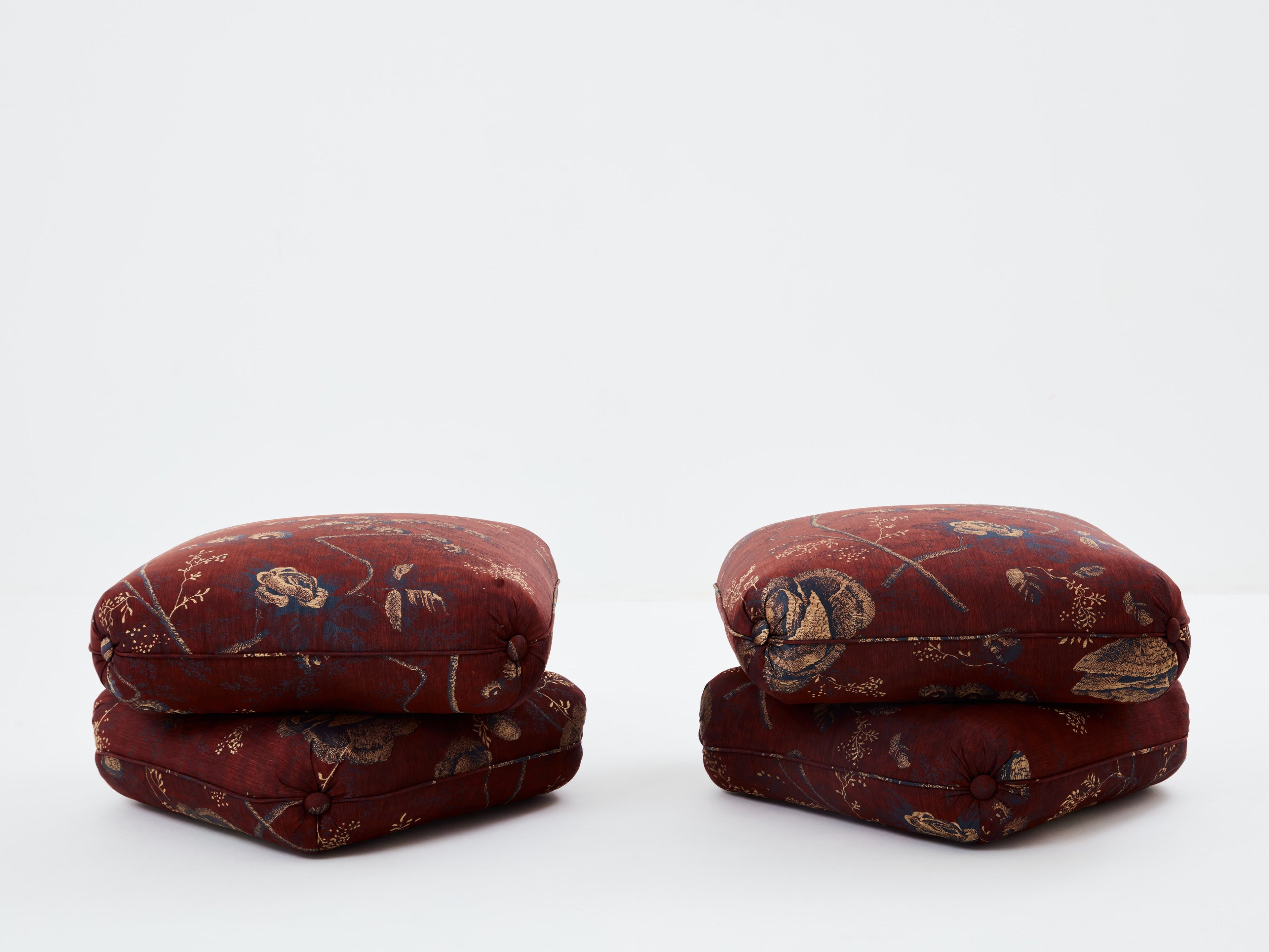 Jacques Charpentier for Maison Jansen pair of ottomans Métaphores upholstery 1970s