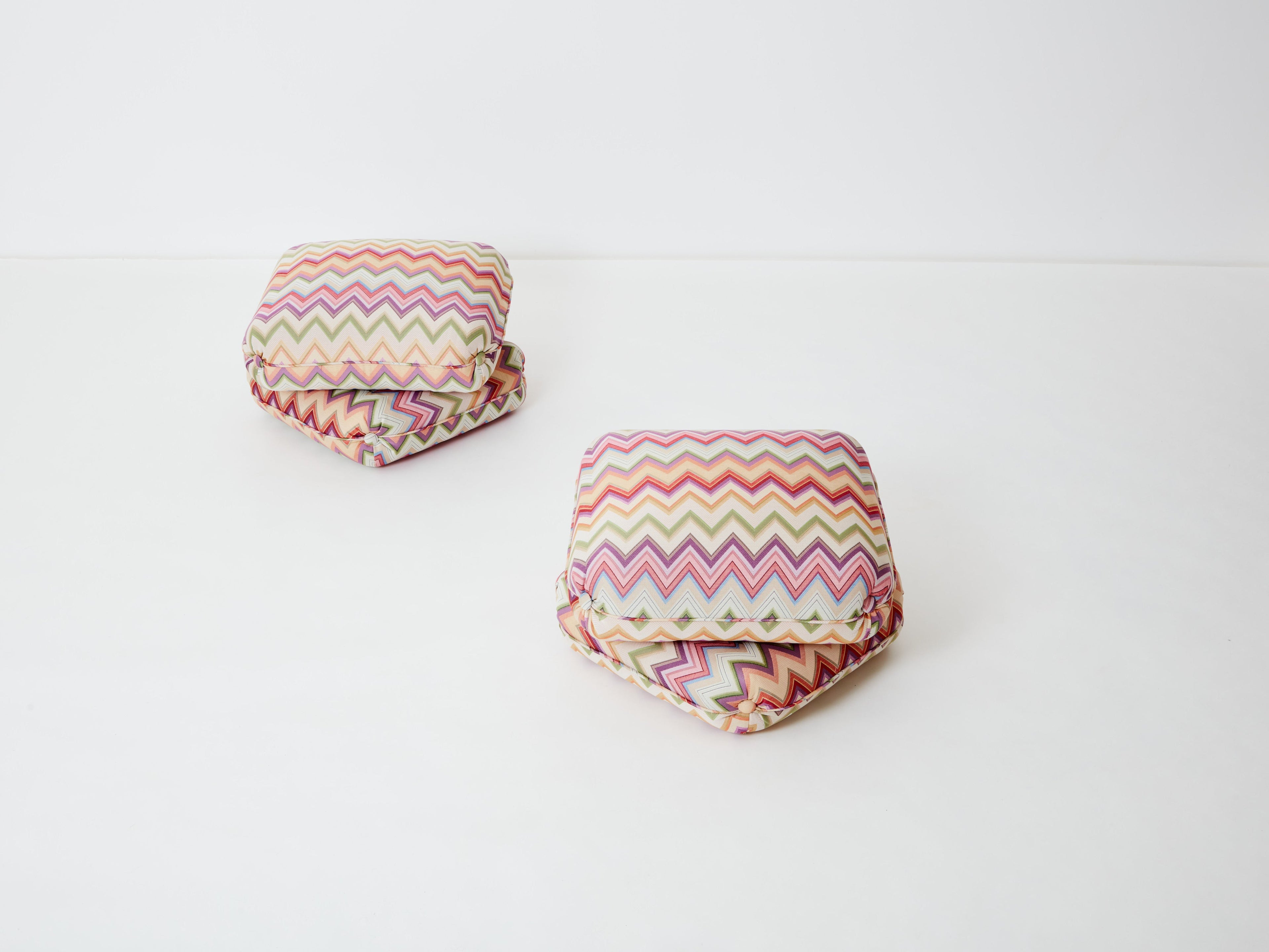 Jacques Charpentier for Maison Jansen pair of ottomans Missoni upholstery 1970s