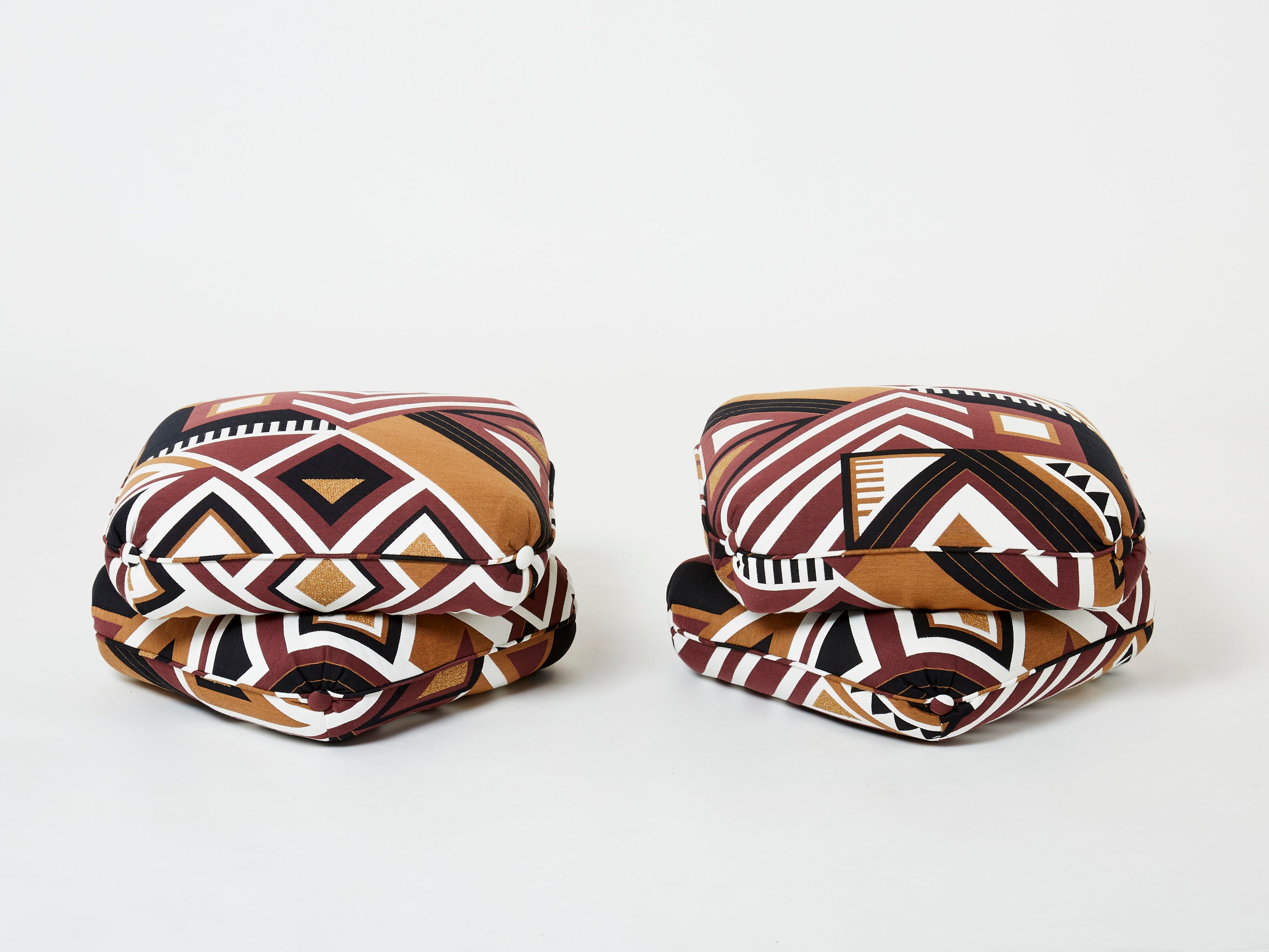 Jacques Charpentier for Maison Jansen pair of ottomans graphic 1970s