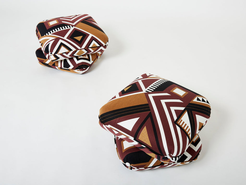 Jacques Charpentier for Maison Jansen pair of ottomans graphic 1970s