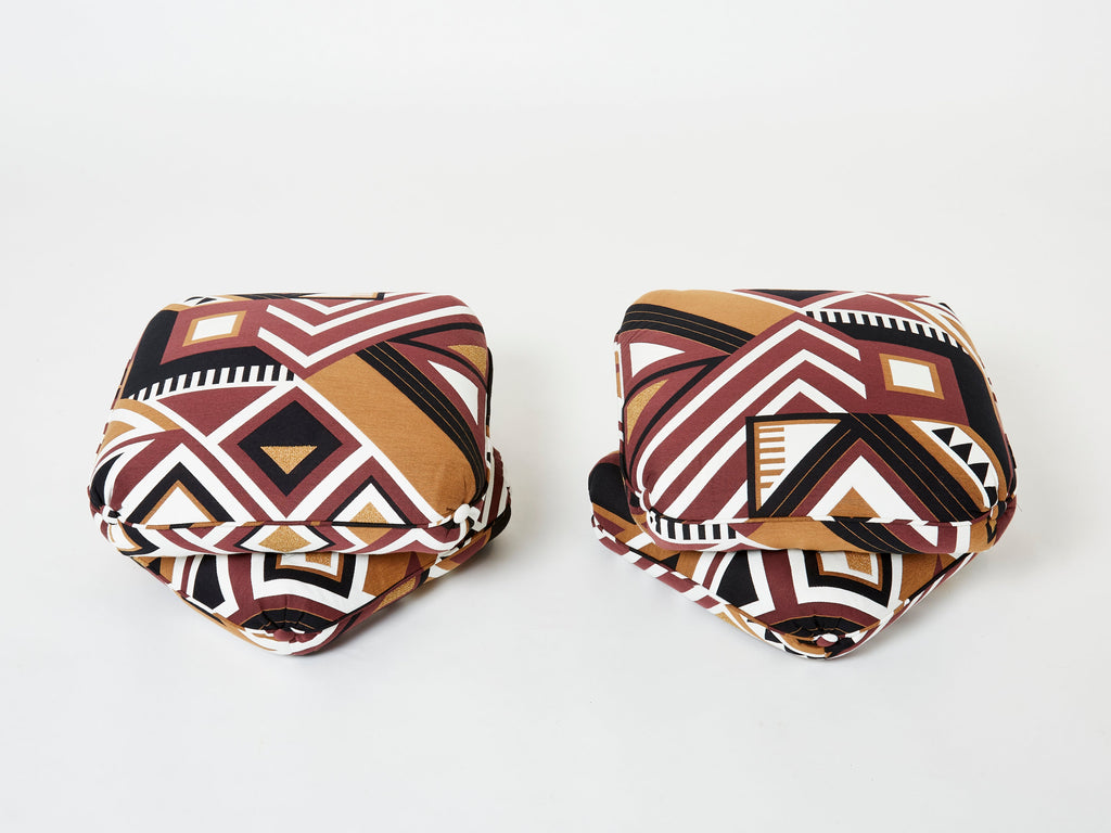 Jacques Charpentier for Maison Jansen pair of ottomans graphic 1970s