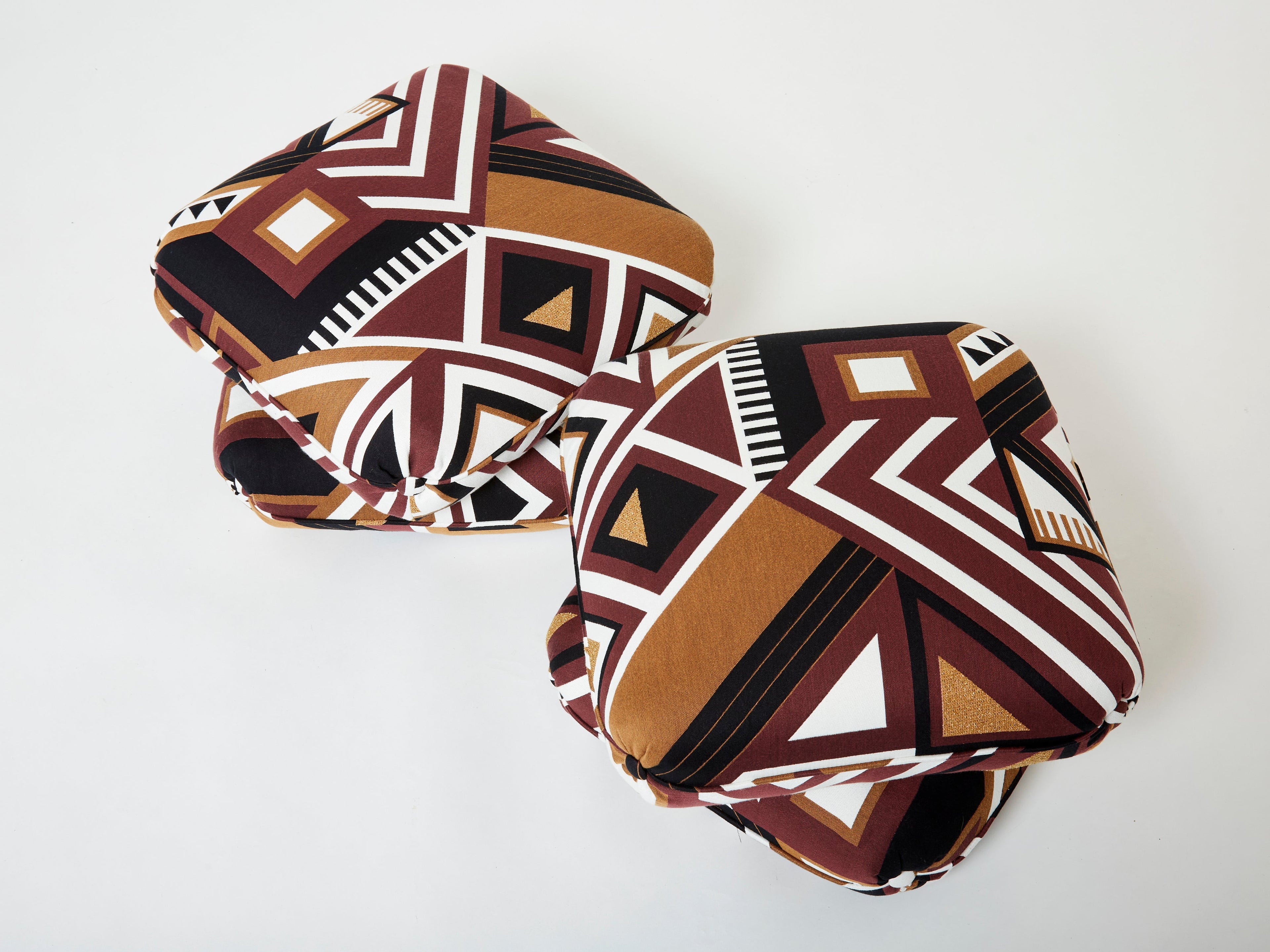 Jacques Charpentier for Maison Jansen pair of ottomans graphic 1970s