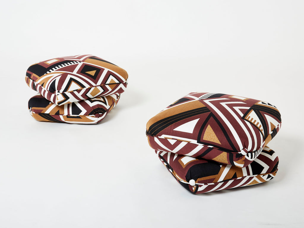 Jacques Charpentier for Maison Jansen pair of ottomans graphic 1970s