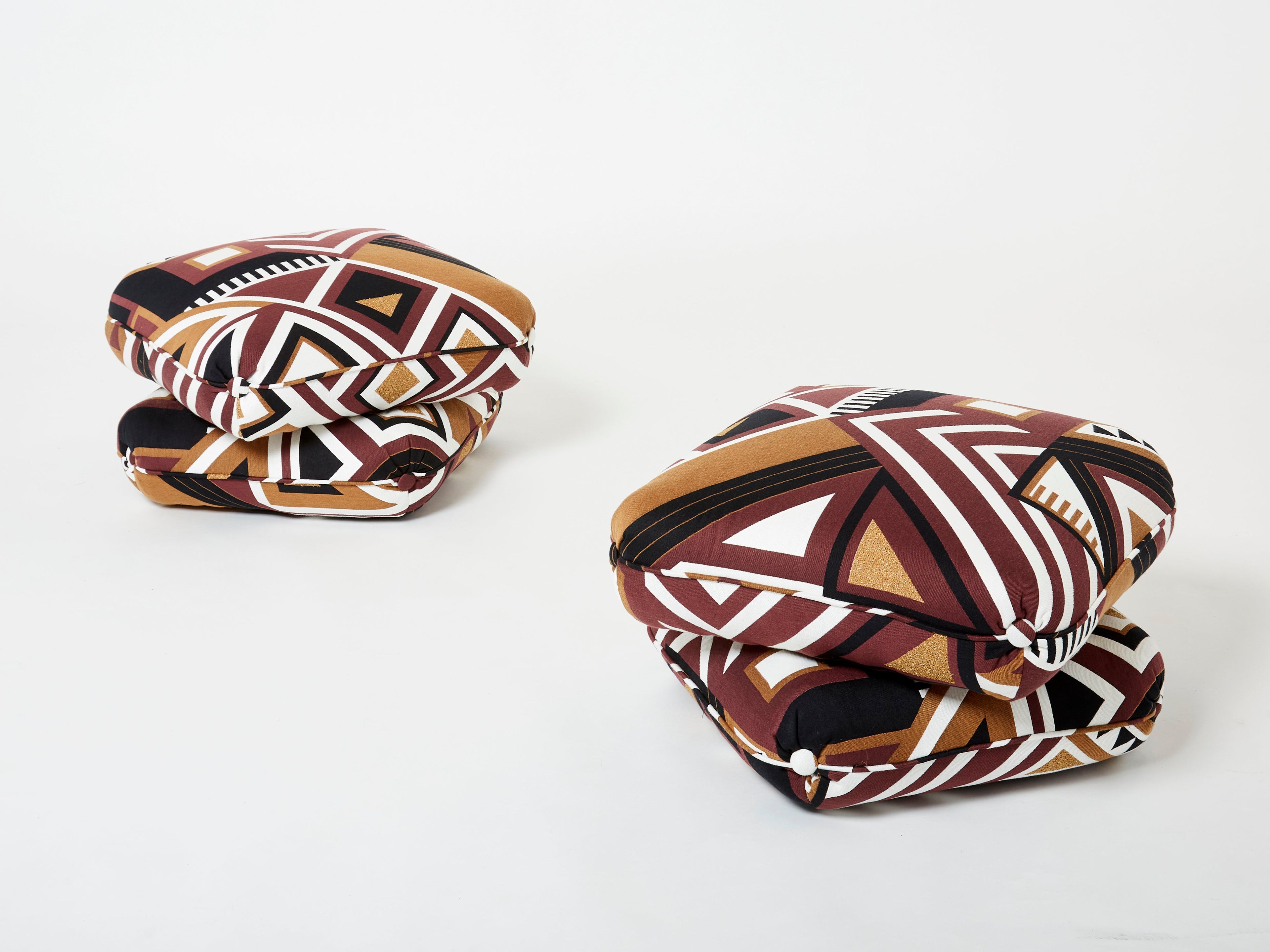Jacques Charpentier for Maison Jansen pair of ottomans graphic 1970s