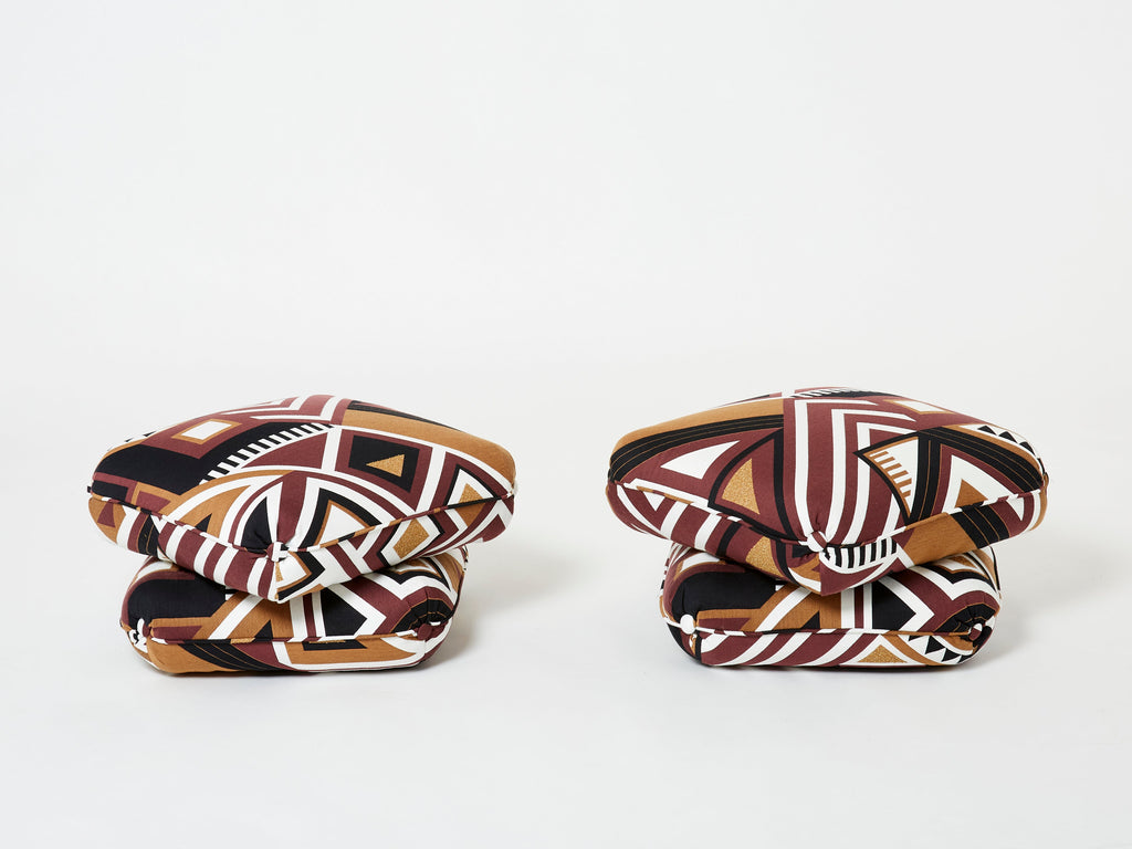 Jacques Charpentier for Maison Jansen pair of ottomans graphic 1970s