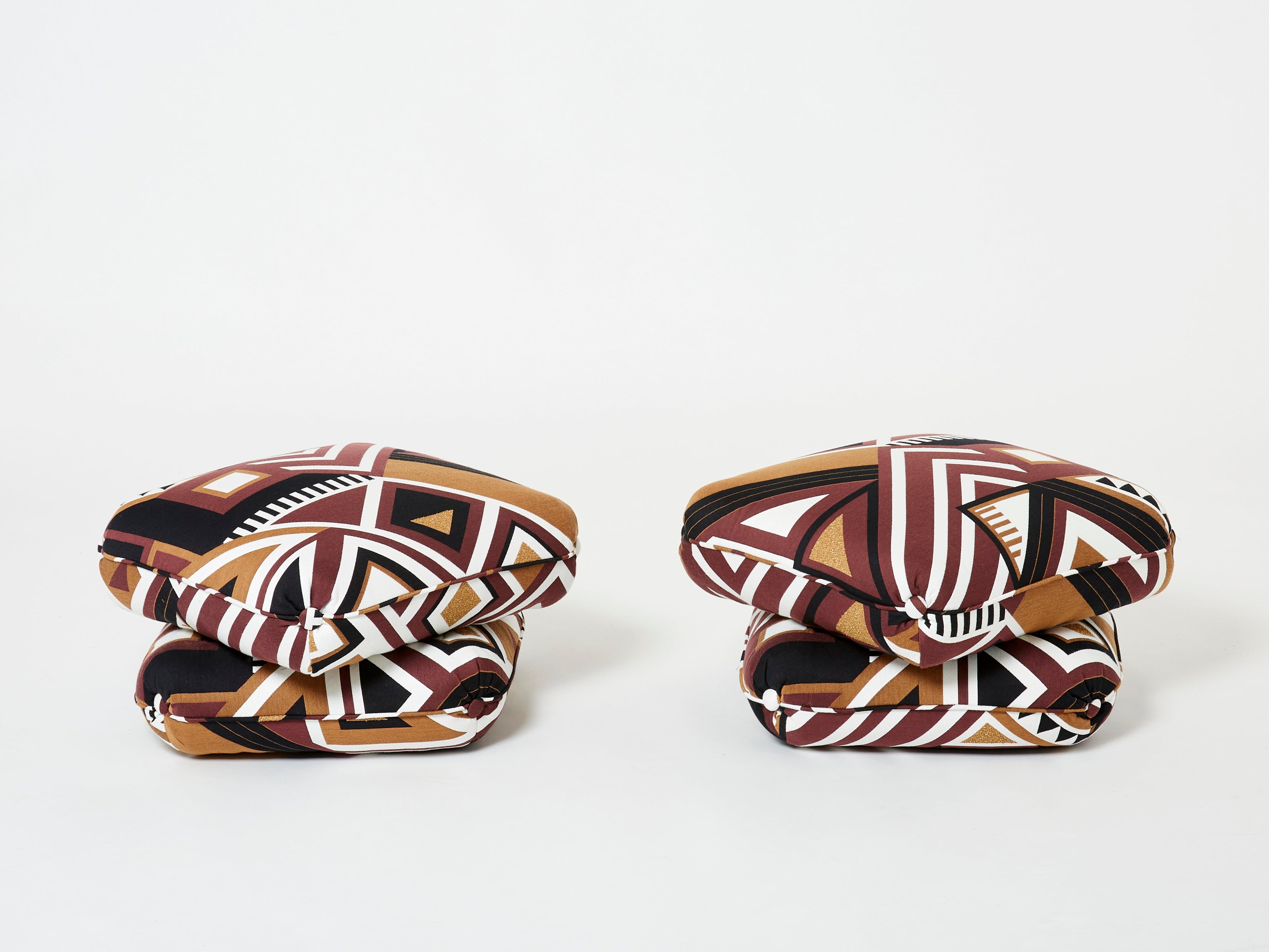 Jacques Charpentier for Maison Jansen pair of ottomans graphic 1970s