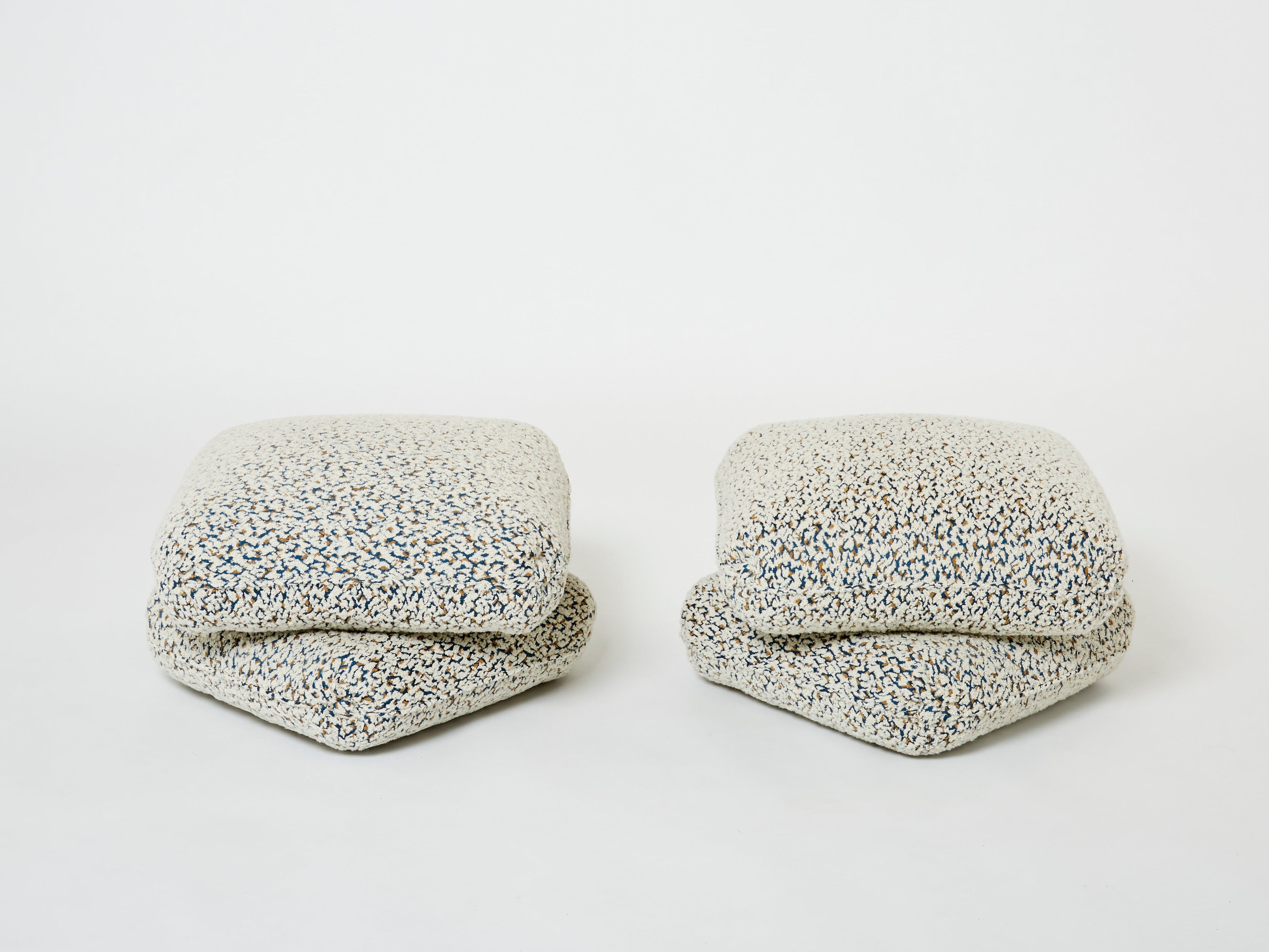 Jacques Charpentier pair of ottomans stools alpaca boucle Maison Jansen 1970s