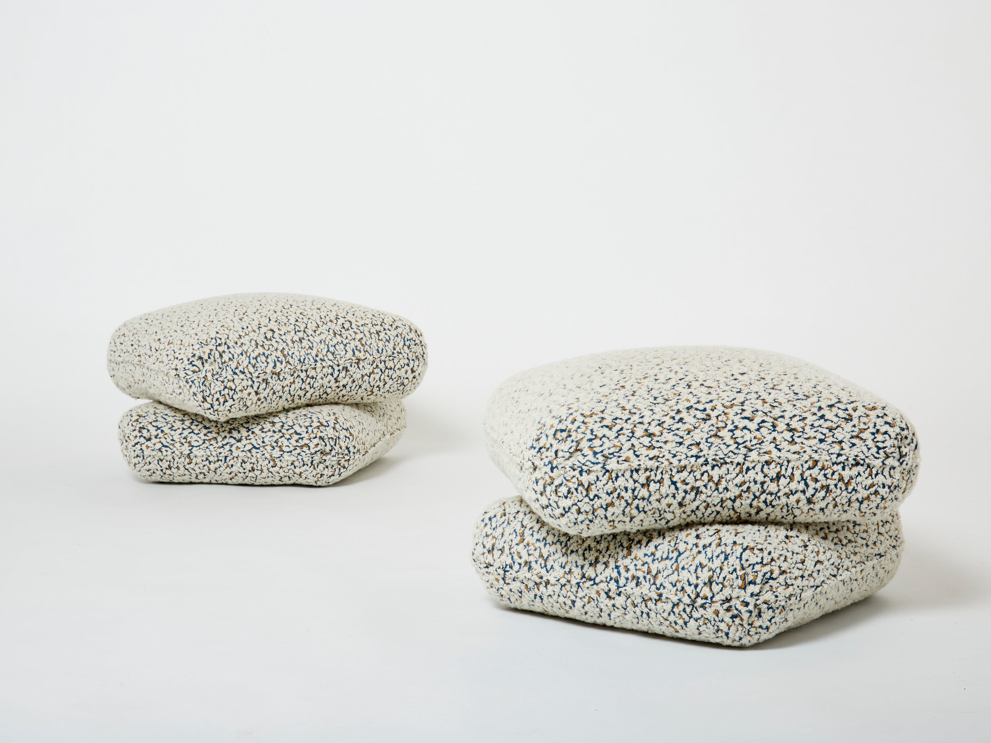 Jacques Charpentier pair of ottomans stools alpaca boucle Maison Jansen 1970s