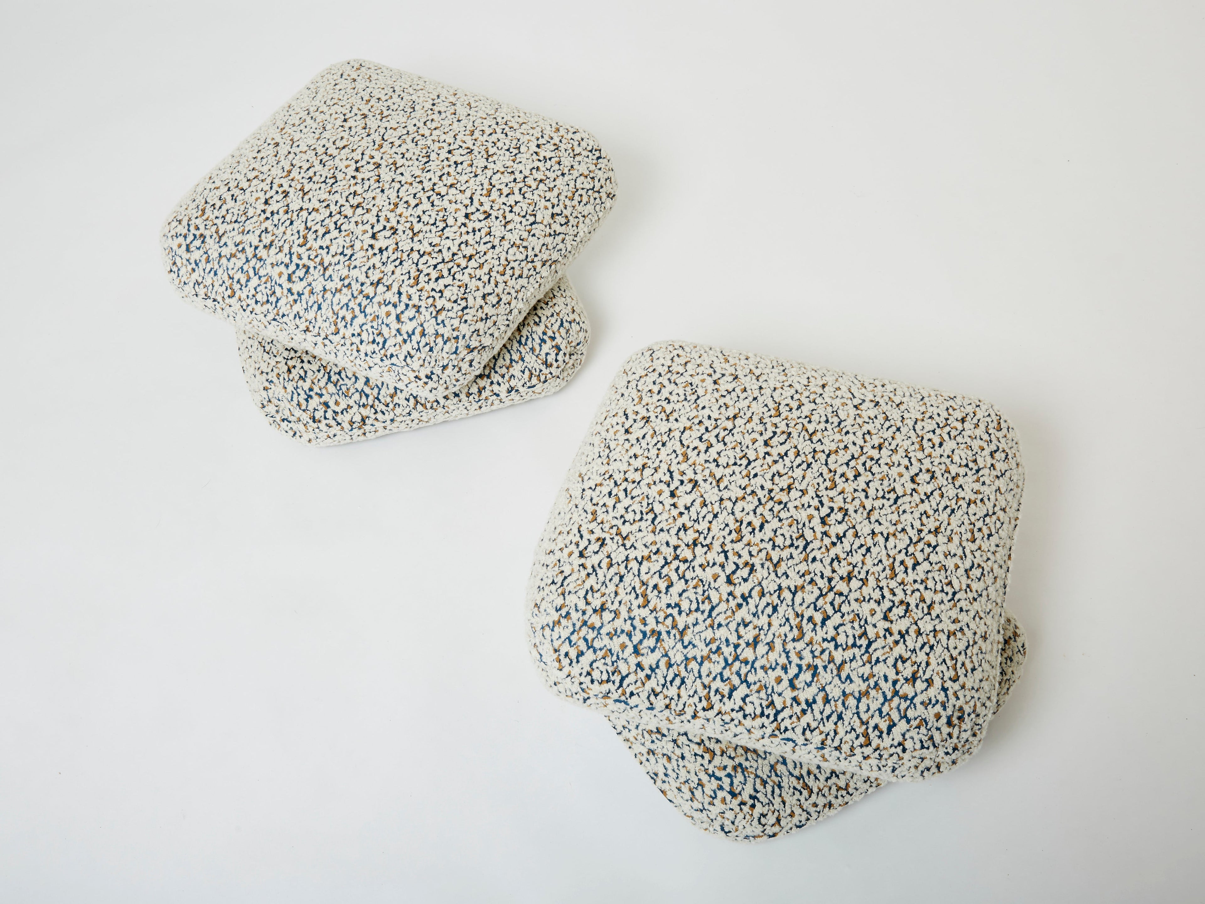 Jacques Charpentier pair of ottomans stools alpaca boucle Maison Jansen 1970s