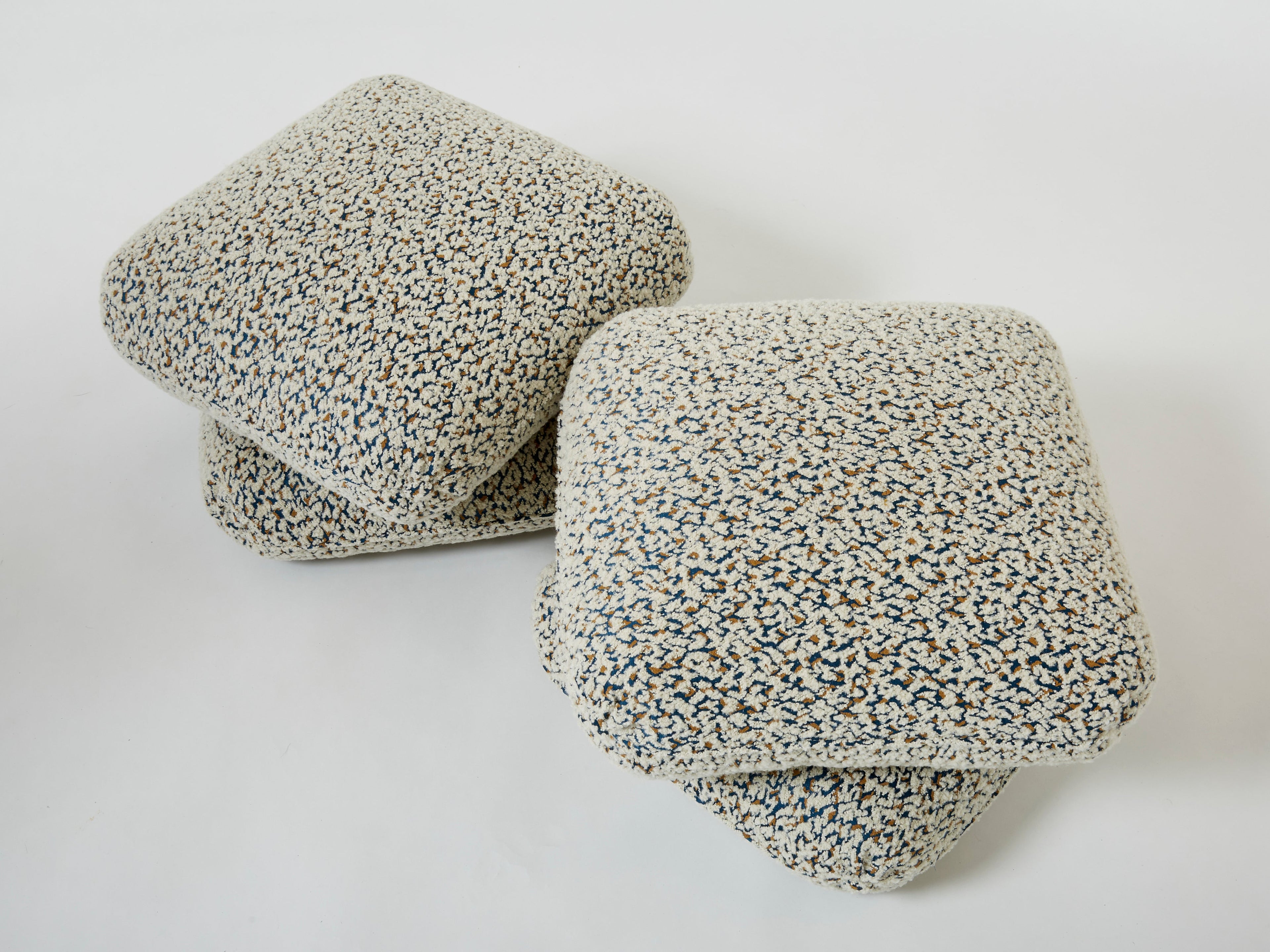 Jacques Charpentier pair of ottomans stools alpaca boucle Maison Jansen 1970s
