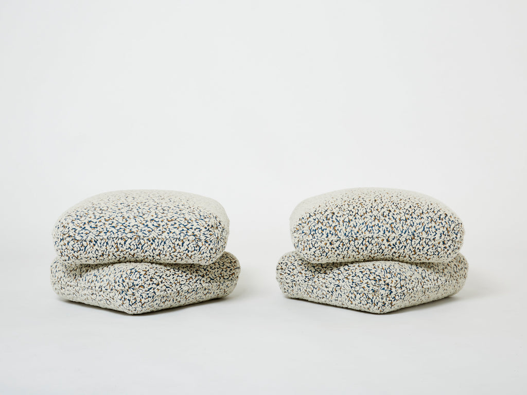 Jacques Charpentier pair of ottomans stools alpaca boucle Maison Jansen 1970s