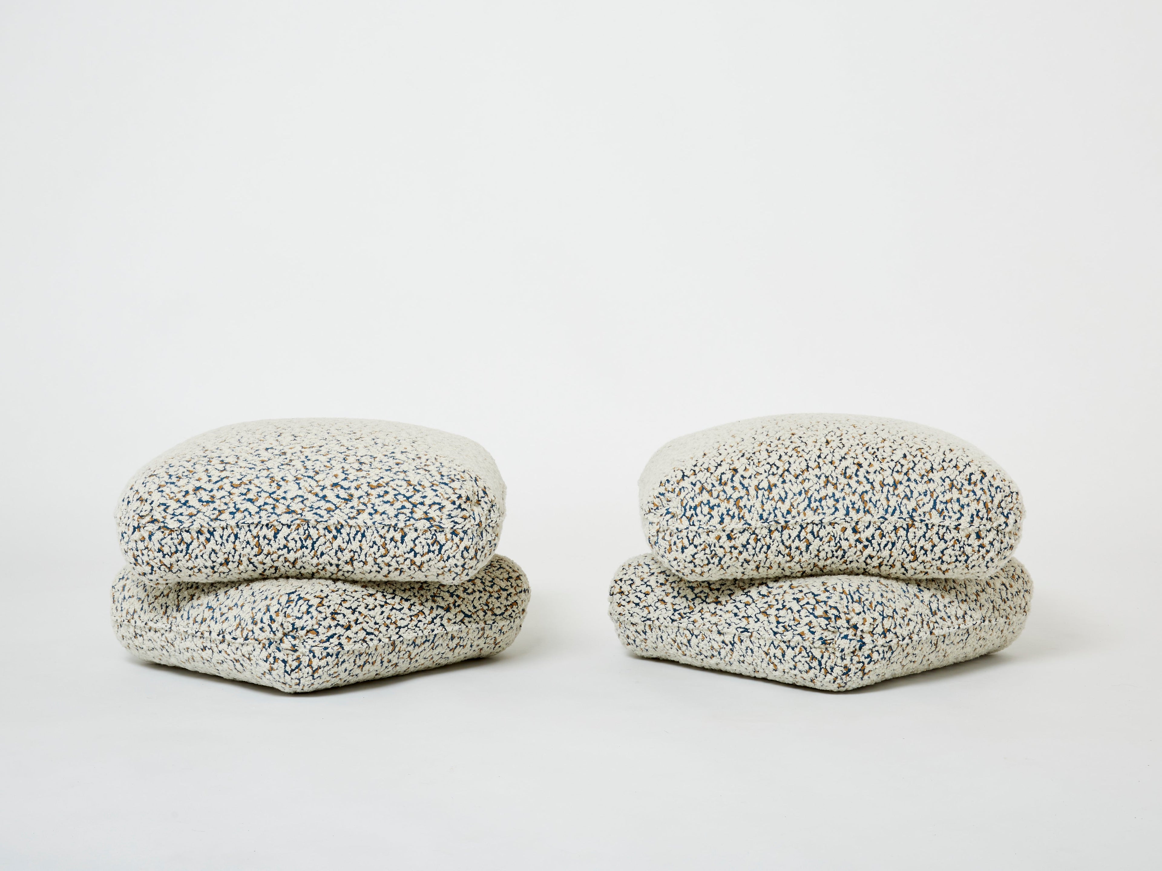 Jacques Charpentier pair of ottomans stools alpaca boucle Maison Jansen 1970s