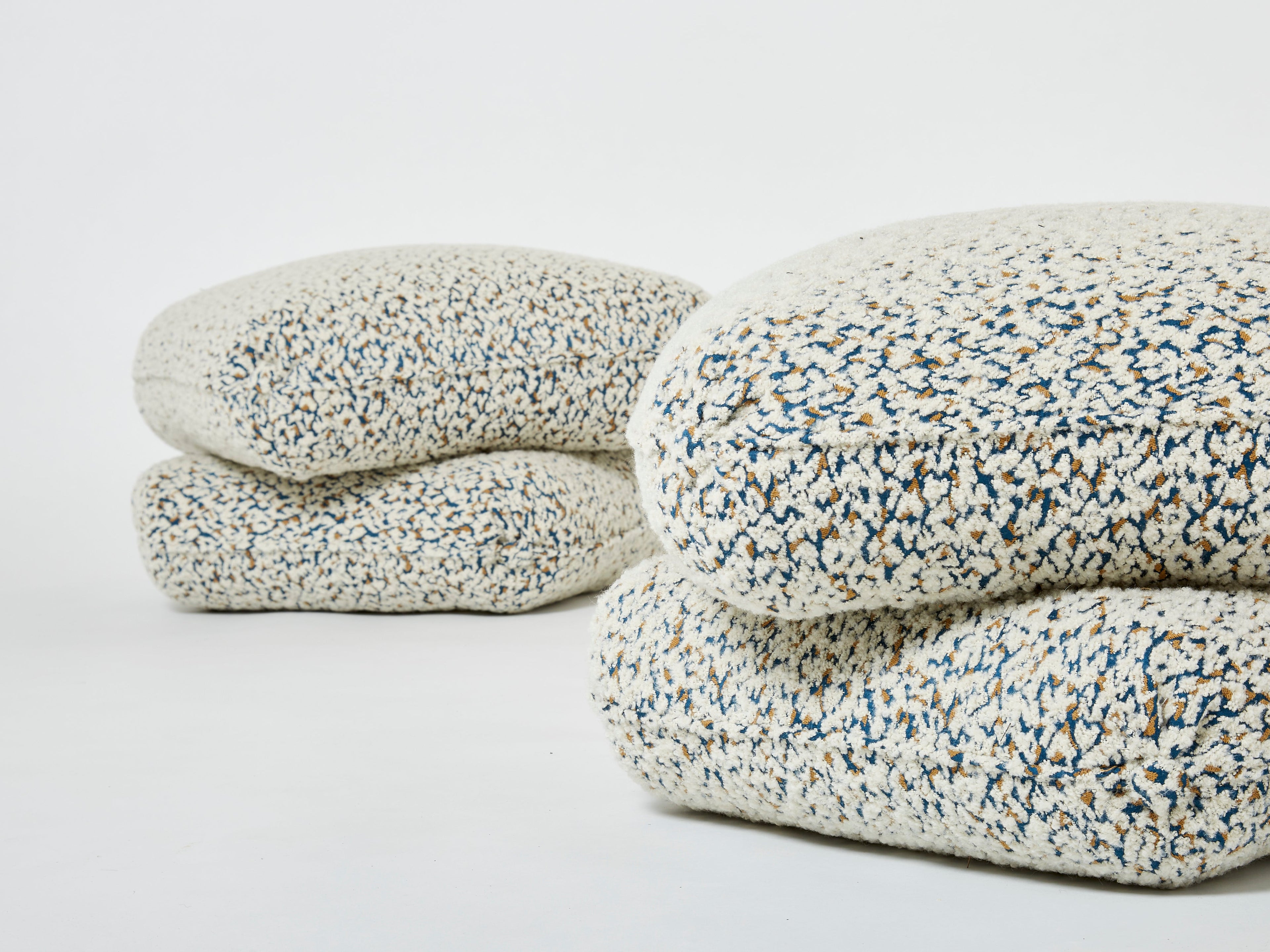 Jacques Charpentier pair of ottomans stools alpaca boucle Maison Jansen 1970s