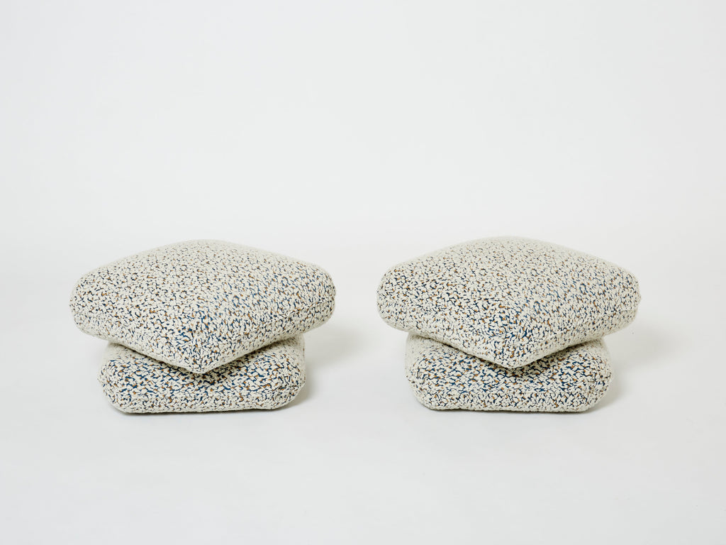 Jacques Charpentier pair of ottomans stools alpaca boucle Maison Jansen 1970s