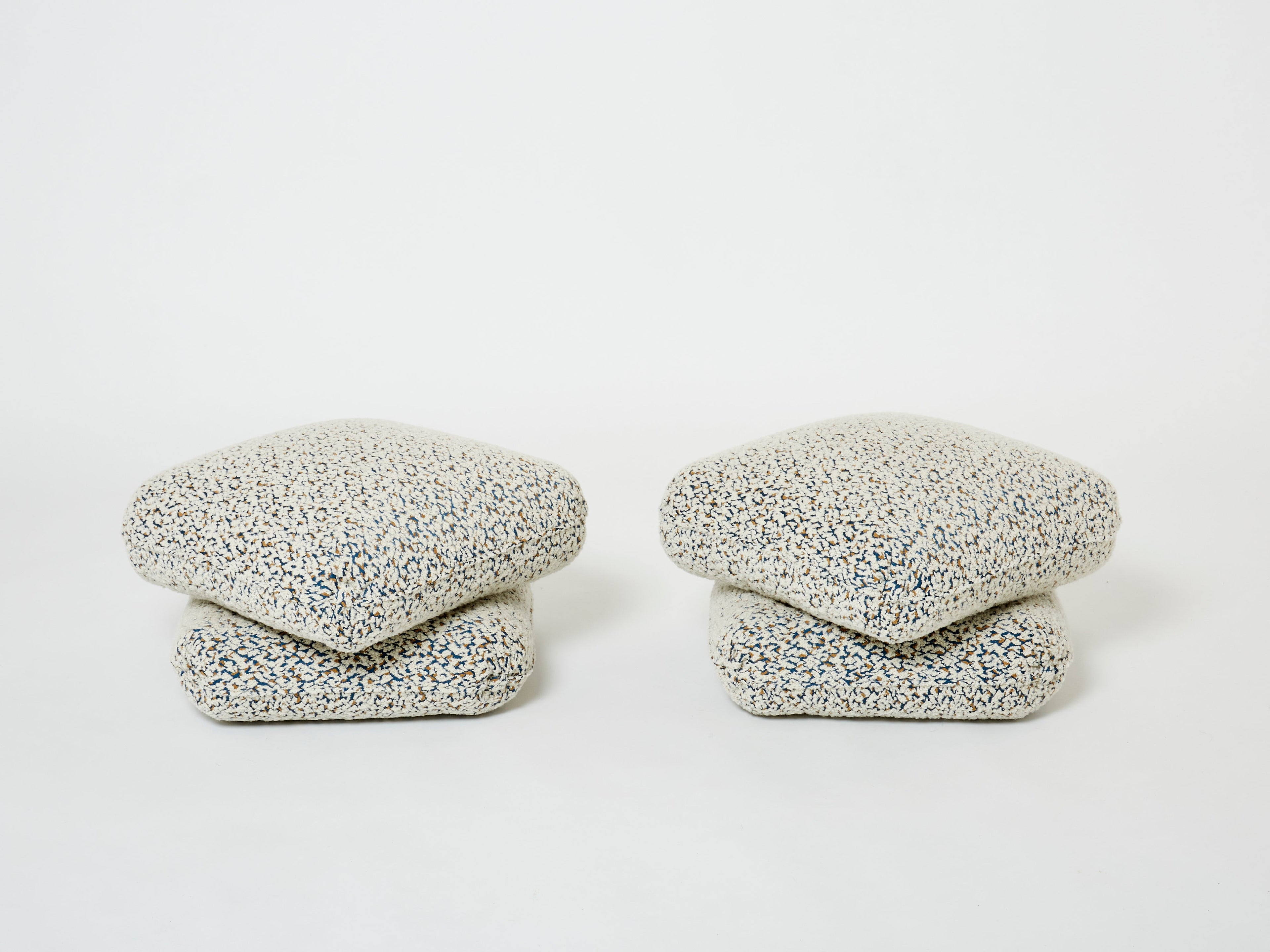 Jacques Charpentier pair of ottomans stools alpaca boucle Maison Jansen 1970s