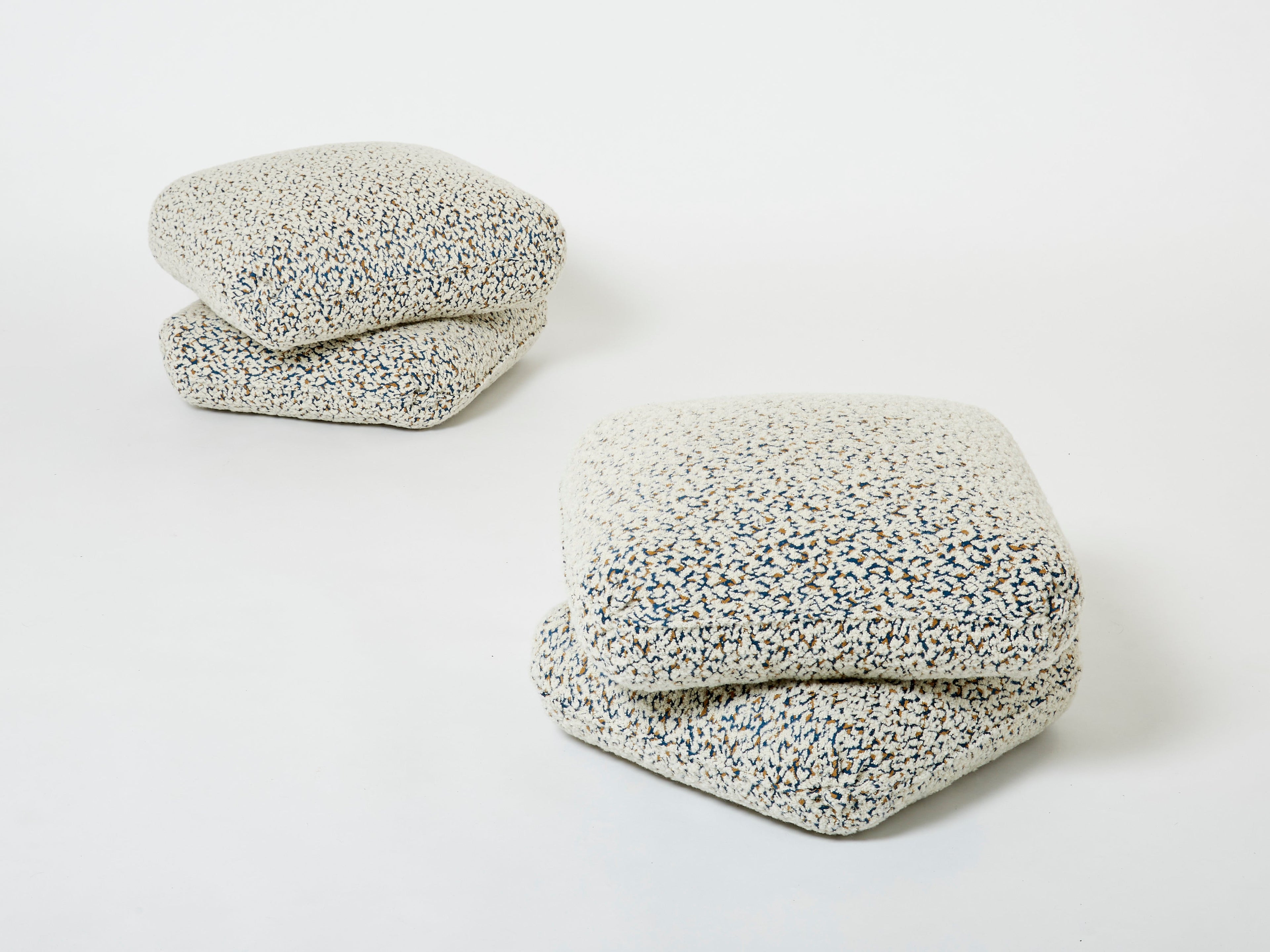 Jacques Charpentier pair of ottomans stools alpaca boucle Maison Jansen 1970s