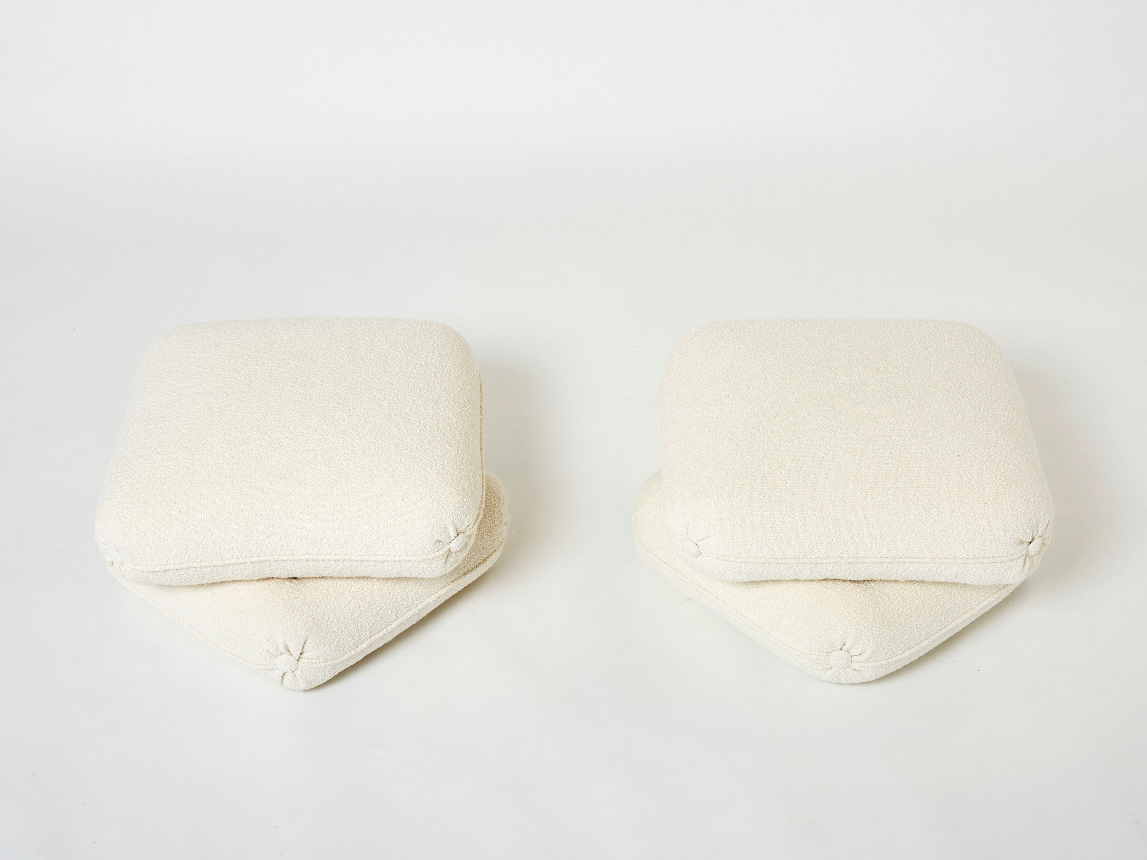 Jacques Charpentier pair of ottomans stools bouclé Maison Jansen 1970s