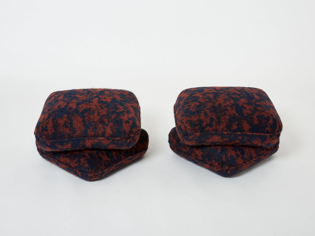 Jacques Charpentier pair of ottomans stools alpaca Maison Jansen 1970s