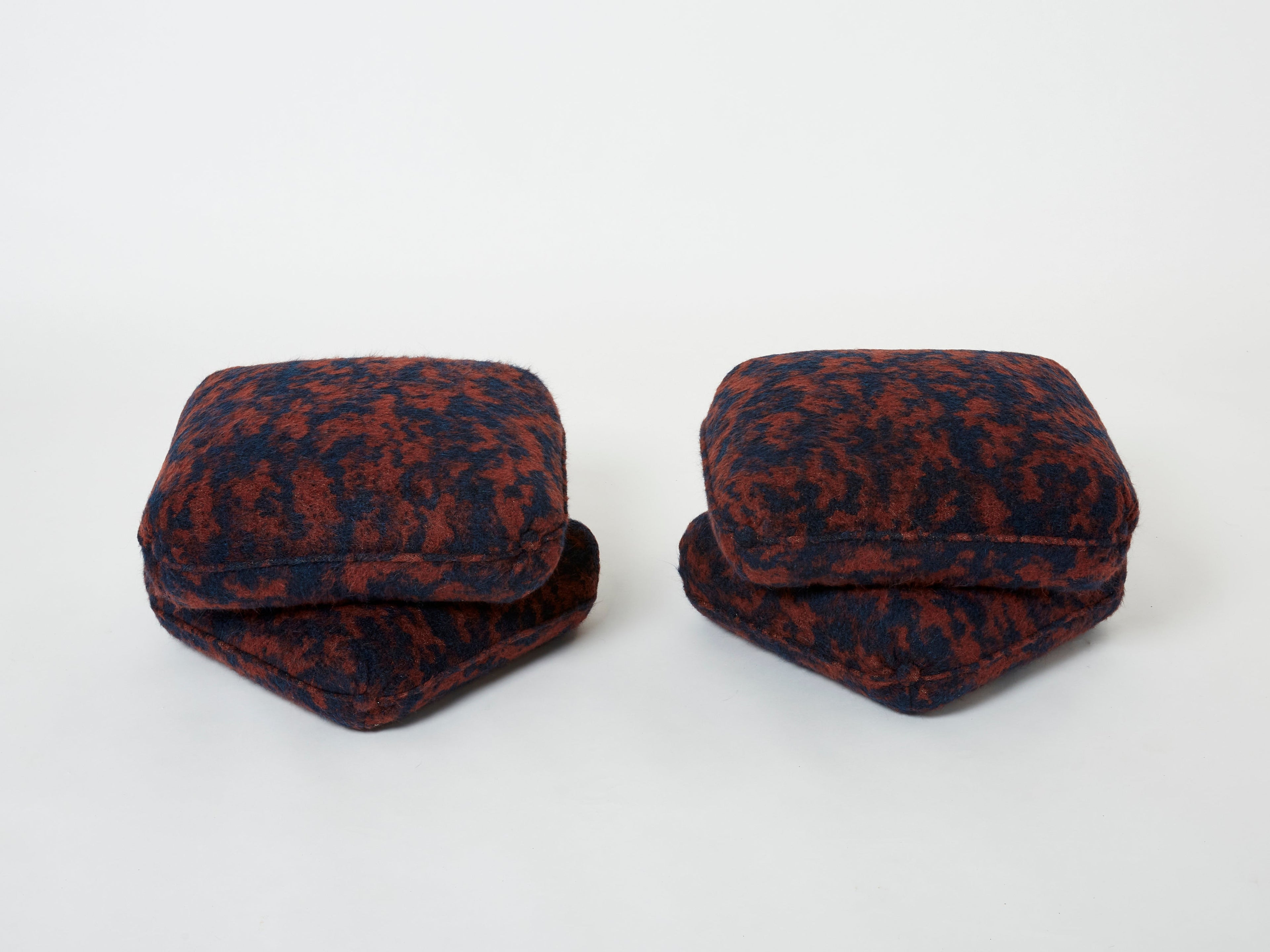Jacques Charpentier pair of ottomans stools alpaca Maison Jansen 1970s