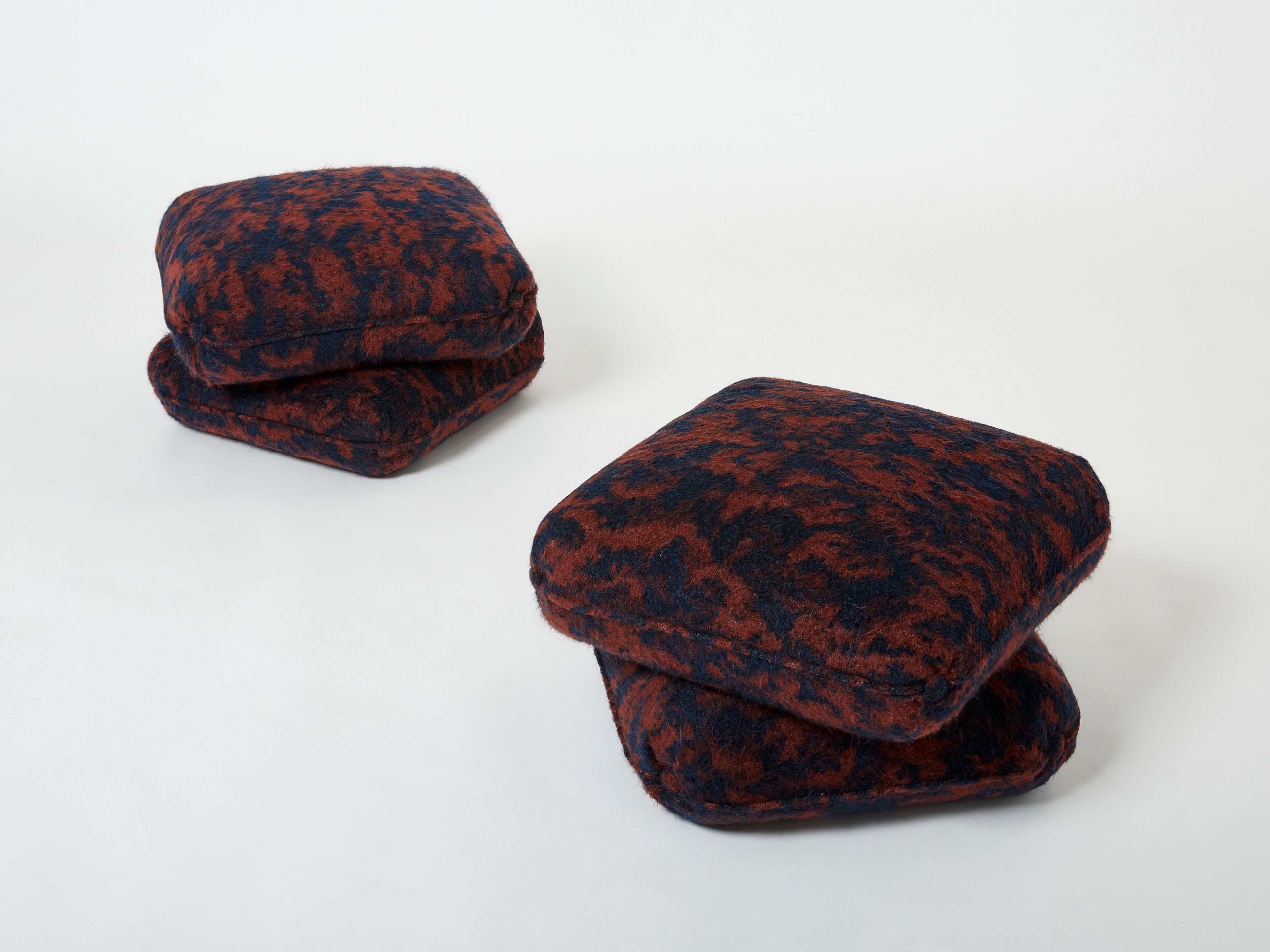Jacques Charpentier pair of ottomans stools alpaca Maison Jansen 1970s