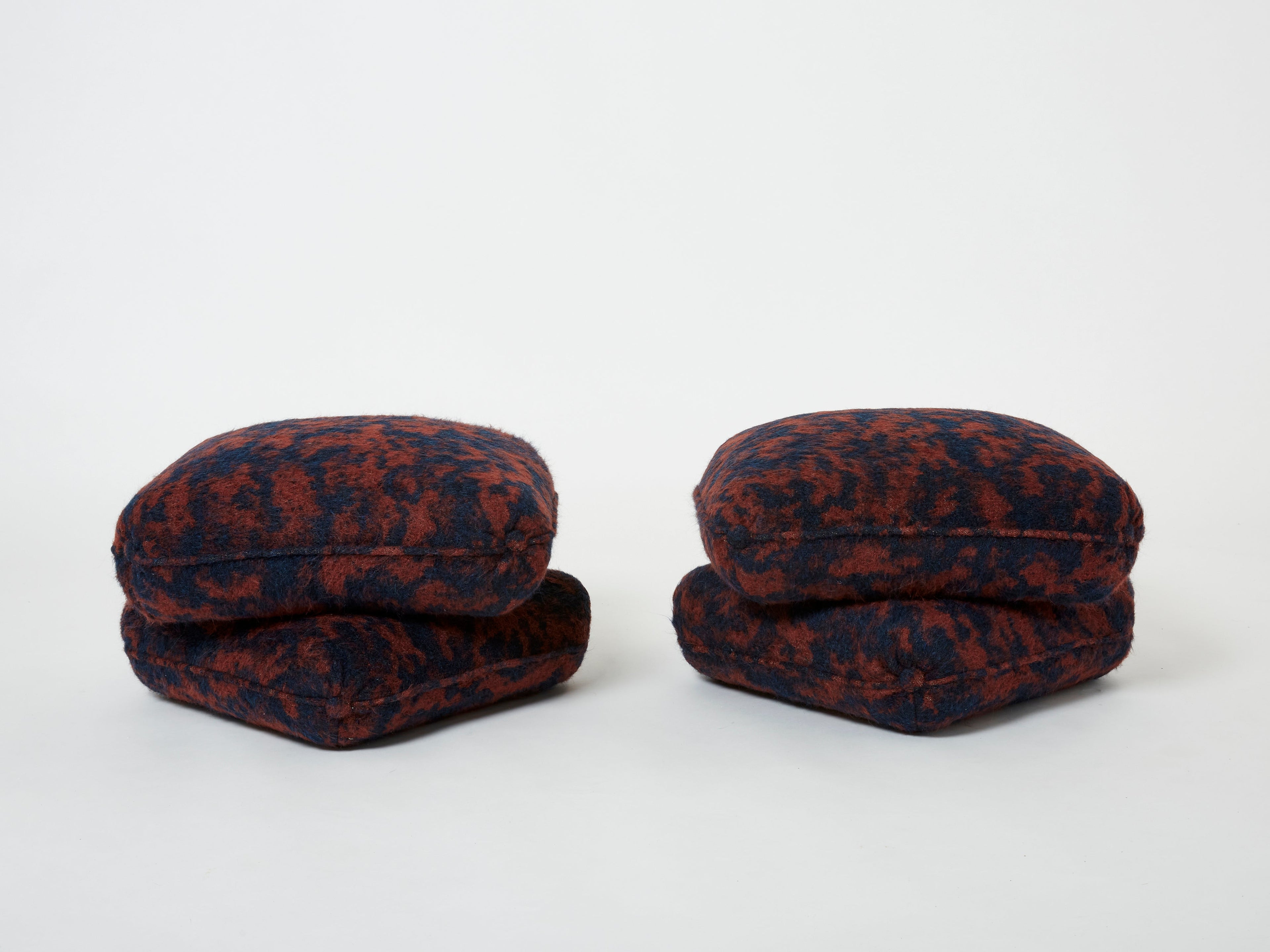 Jacques Charpentier pair of ottomans stools alpaca Maison Jansen 1970s
