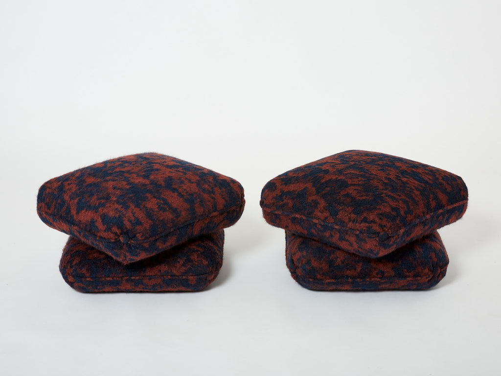 Jacques Charpentier pair of ottomans stools alpaca Maison Jansen 1970s